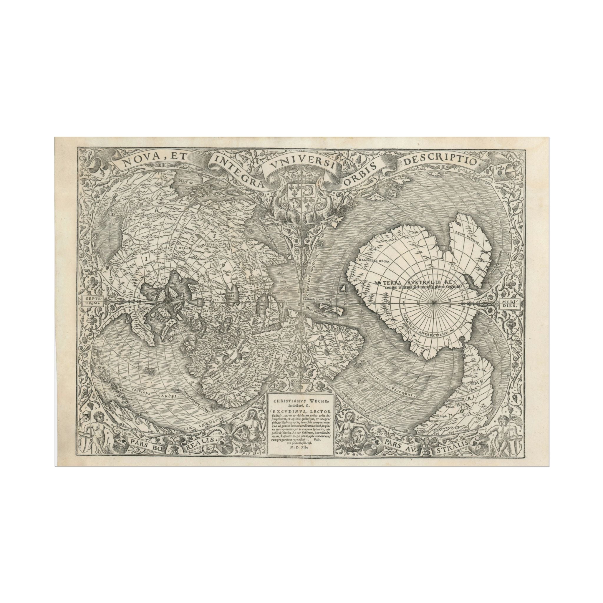 World Atlas Historic Map (c. 1540) Rolled Poster | Vintage Map Wall Art