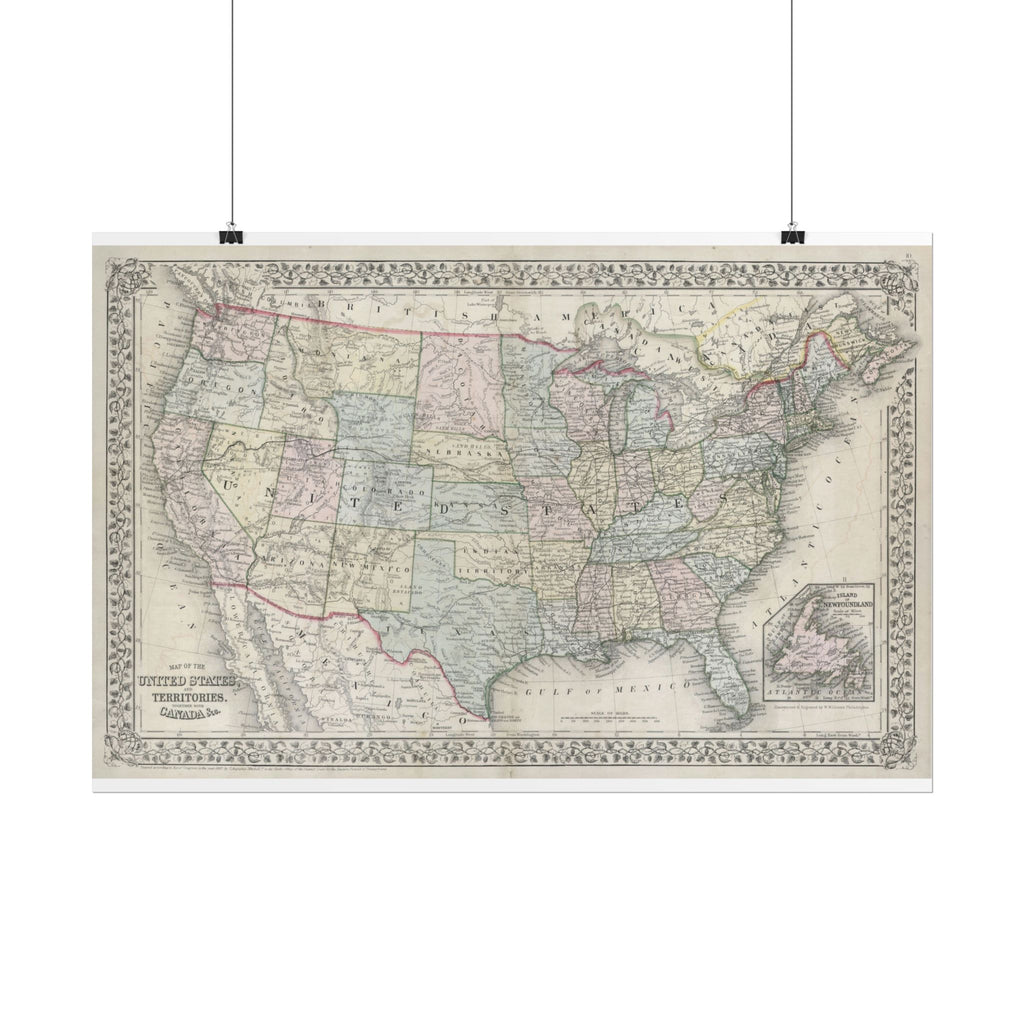 United States of America Historic Map (c. 1867) Rolled Poster | Vintage Map Wall Art
