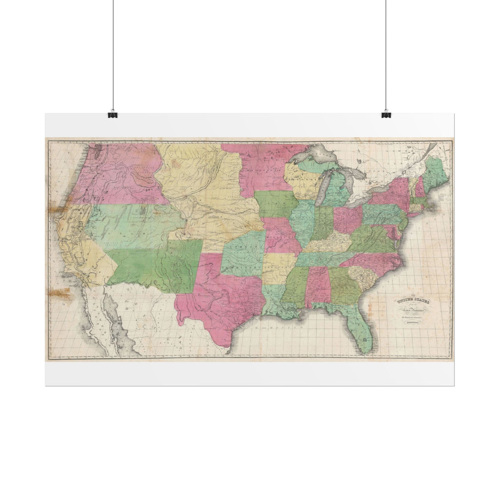 United States of America Historic Map (c. 1853) Rolled Poster | Vintage Map Wall Art