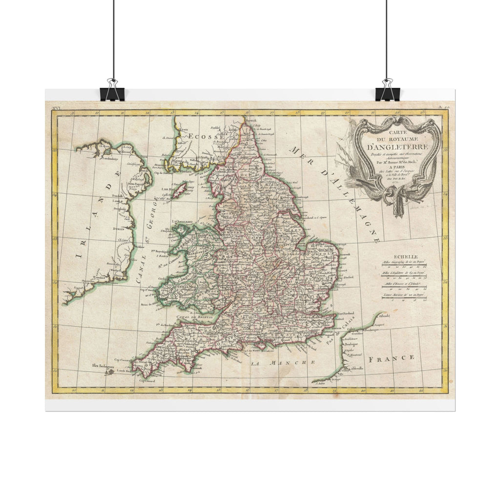 England Historic Map (c. 1772) Rolled Poster | Vintage Map Wall Art
