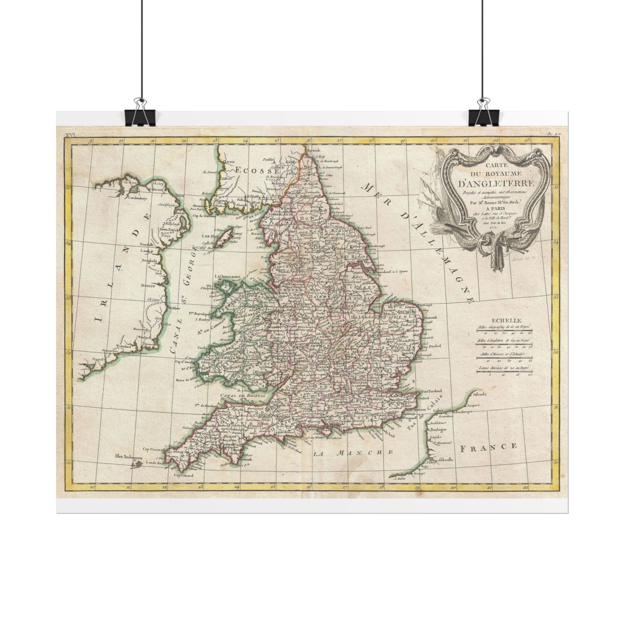 England Historic Map (c. 1772) Rolled Poster | Vintage Map Wall Art