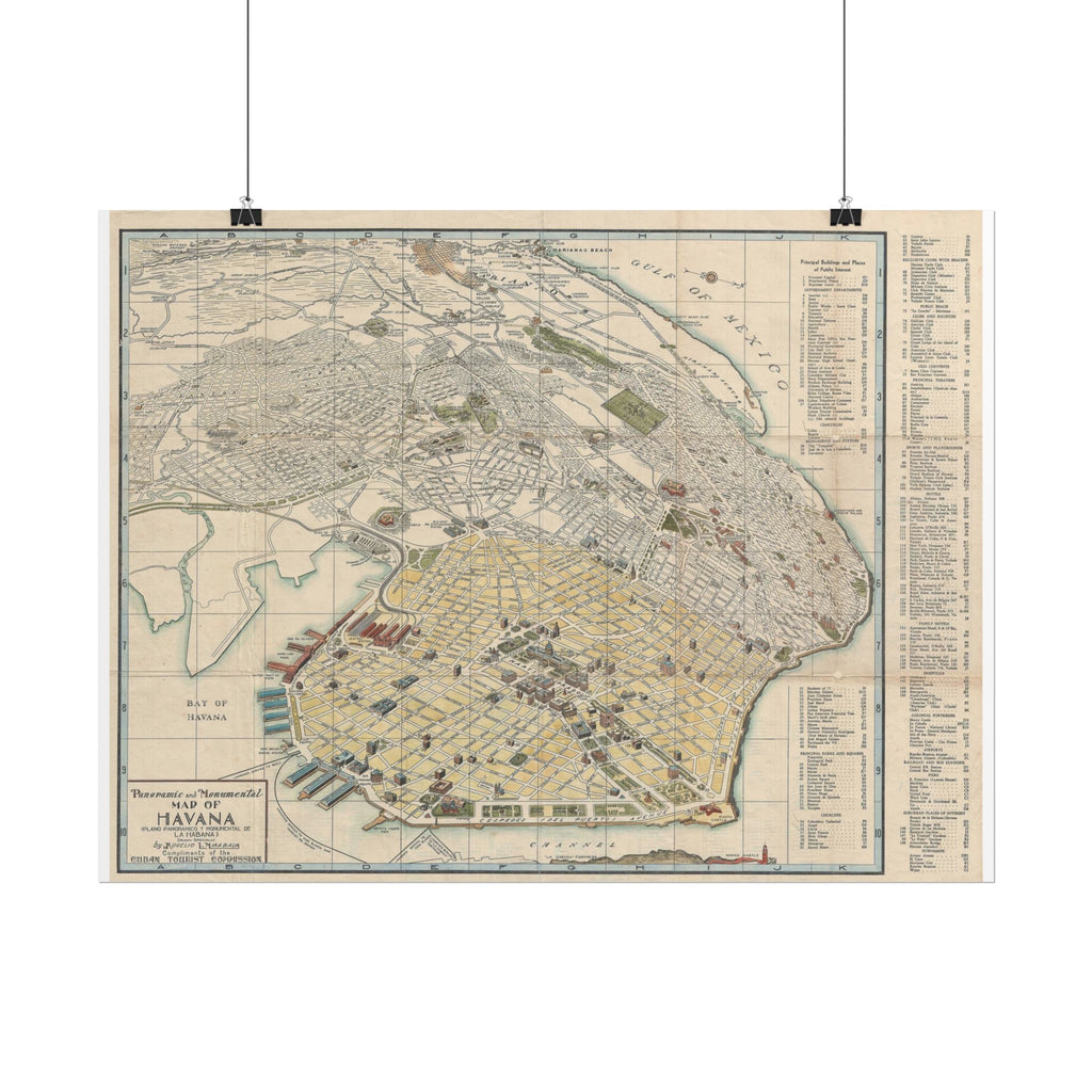 Havana, Cuba Historic City Map (c. 1950) Rolled Poster | Vintage Map Wall Art