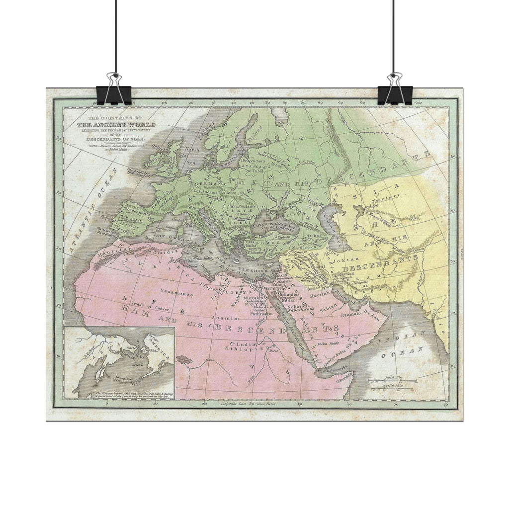 The Ancient World Decendants of Noah Historic Map (c. 1835) Rolled Poster | Antique Map Wall Art