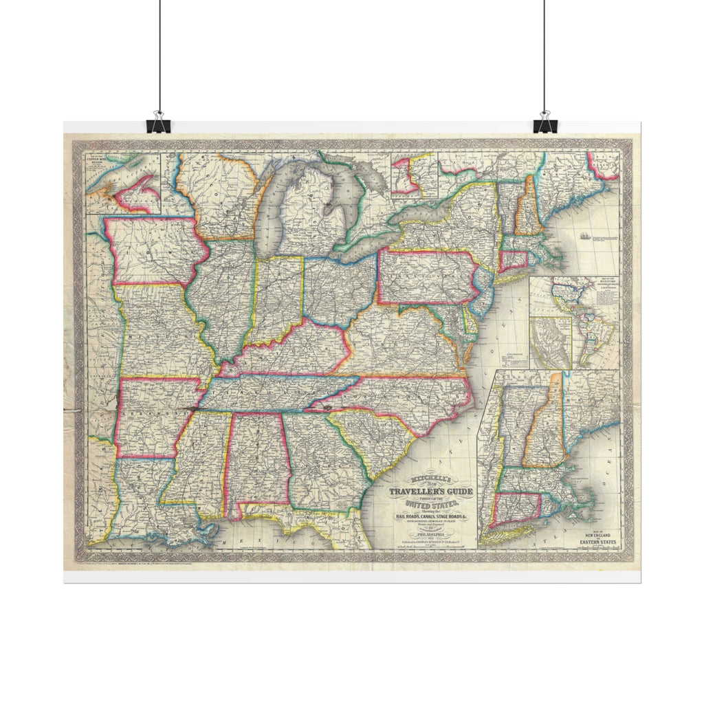 United States of America Historic Map (c. 1857) Rolled Poster | Vintage Map Wall Art