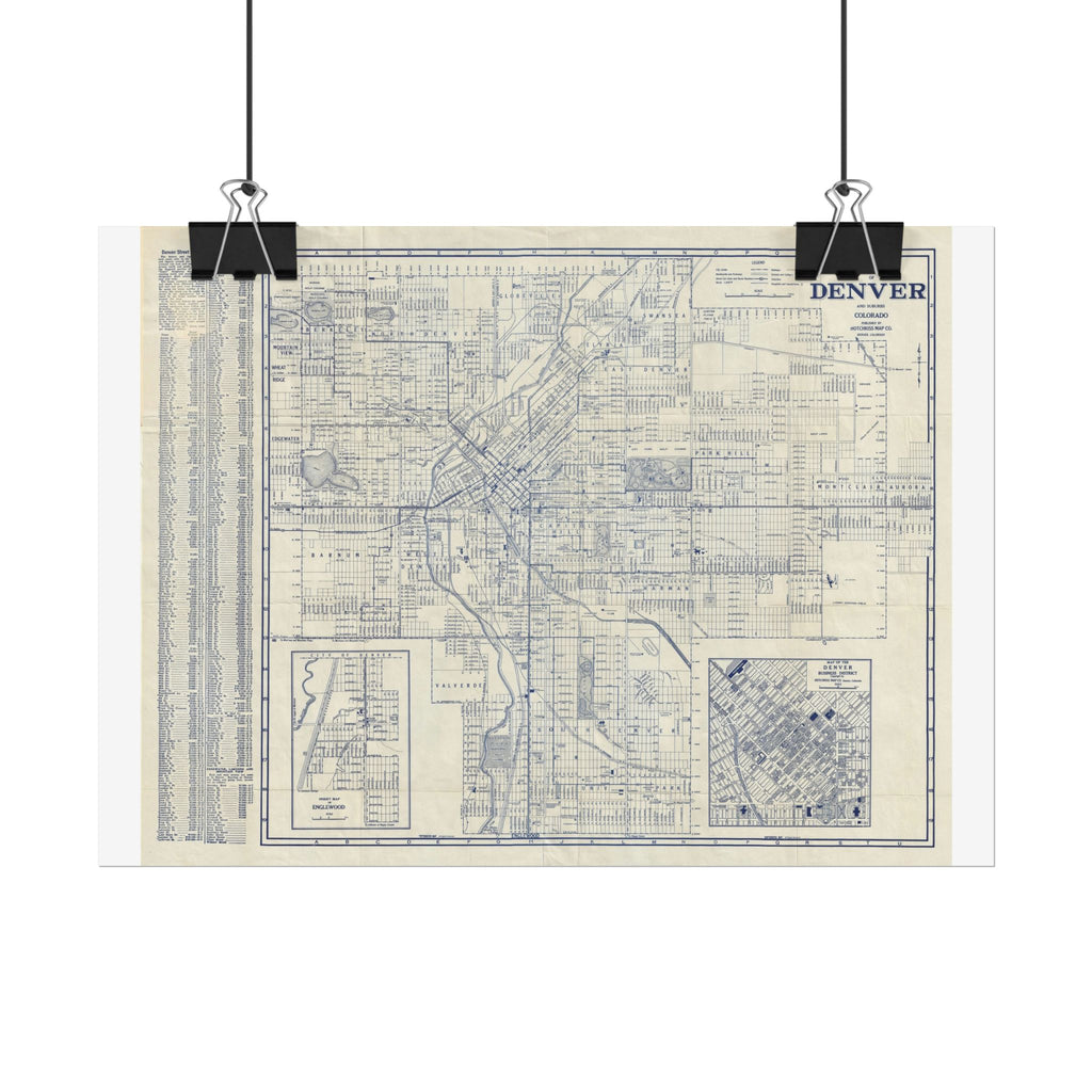 Denver, Colorado Historic Map (c. 1947) Rolled Poster | Antique City Map Wall Art