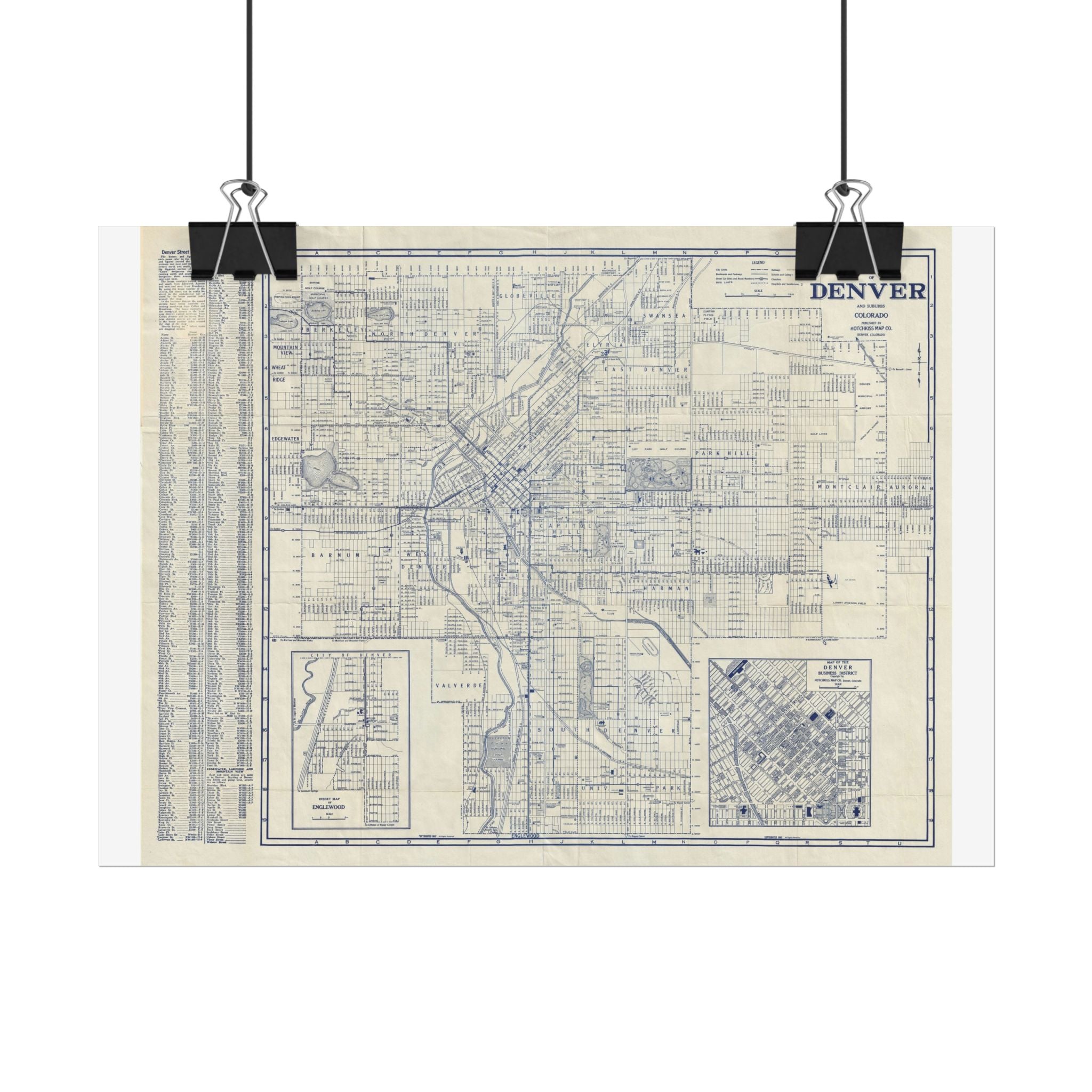 Denver, Colorado Historic Map (c. 1947) Rolled Poster | Antique City Map Wall Art