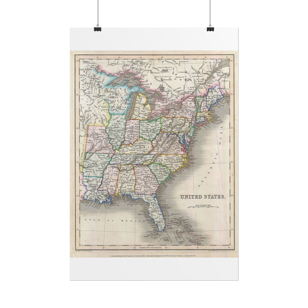 United States of America Historic Map (c. 1843) Rolled Poster | Vintage Map Wall Art