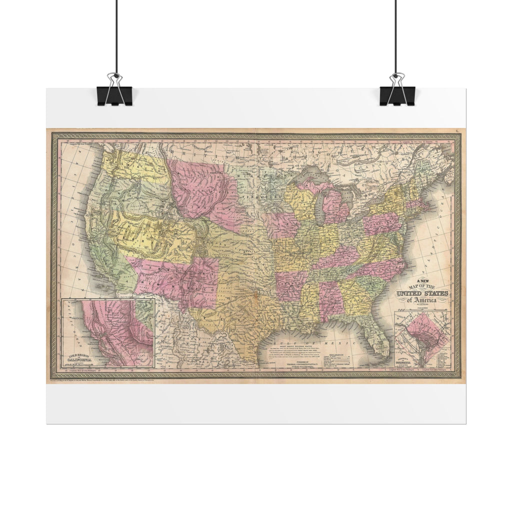 United States of America Historic Map (c. 1854) Rolled Poster | Vintage Map Wall Art