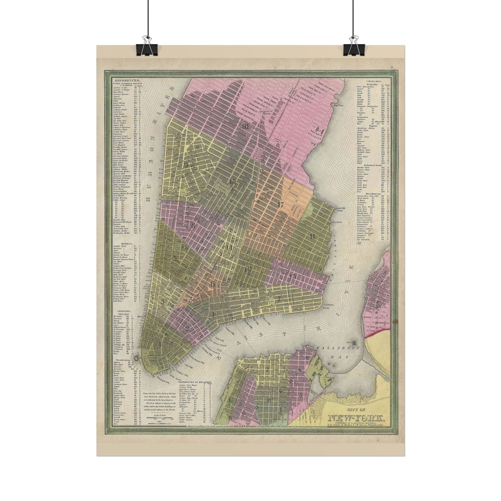 New York City (c. 1846) Historic City Map Rolled Poster | Vintage Map Wall Art