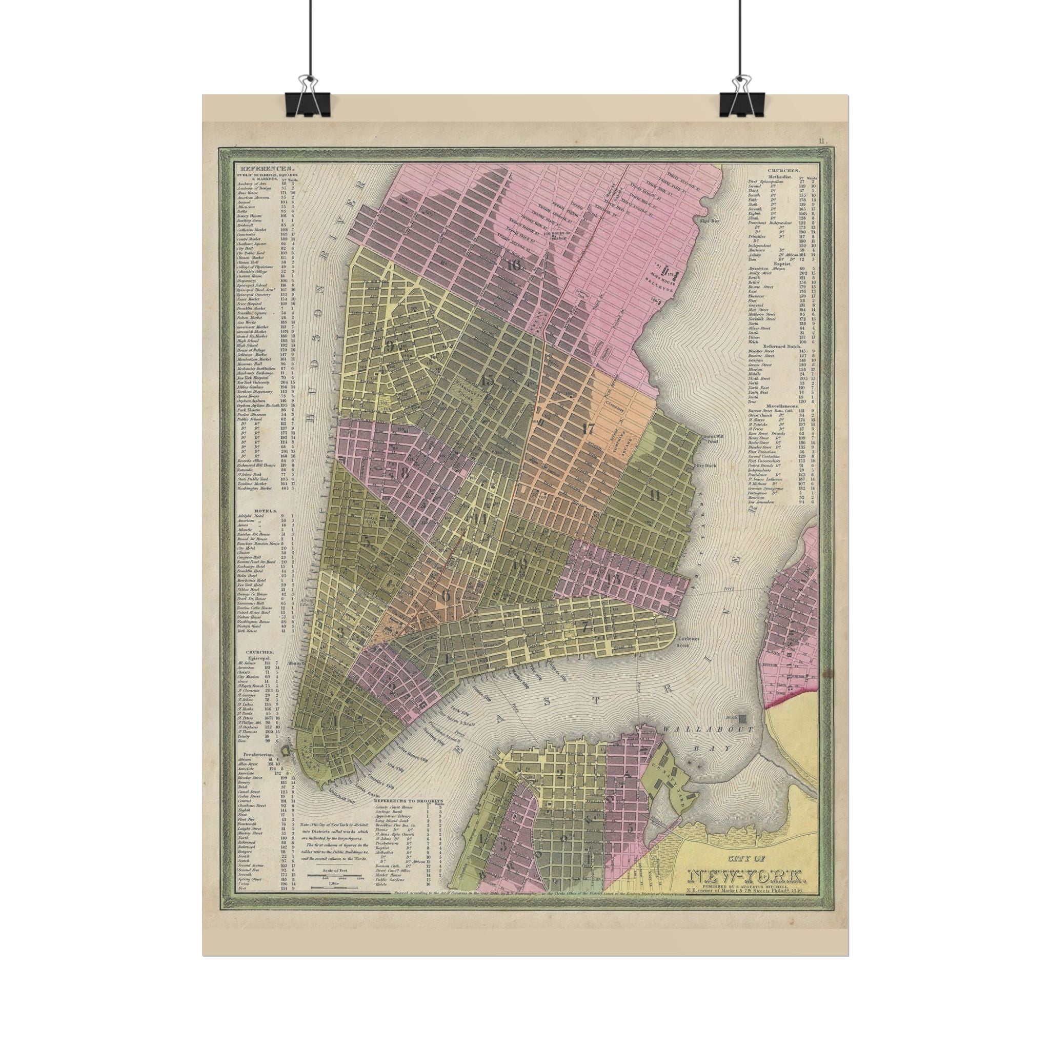 New York City (c. 1846) Historic City Map Rolled Poster | Vintage Map Wall Art