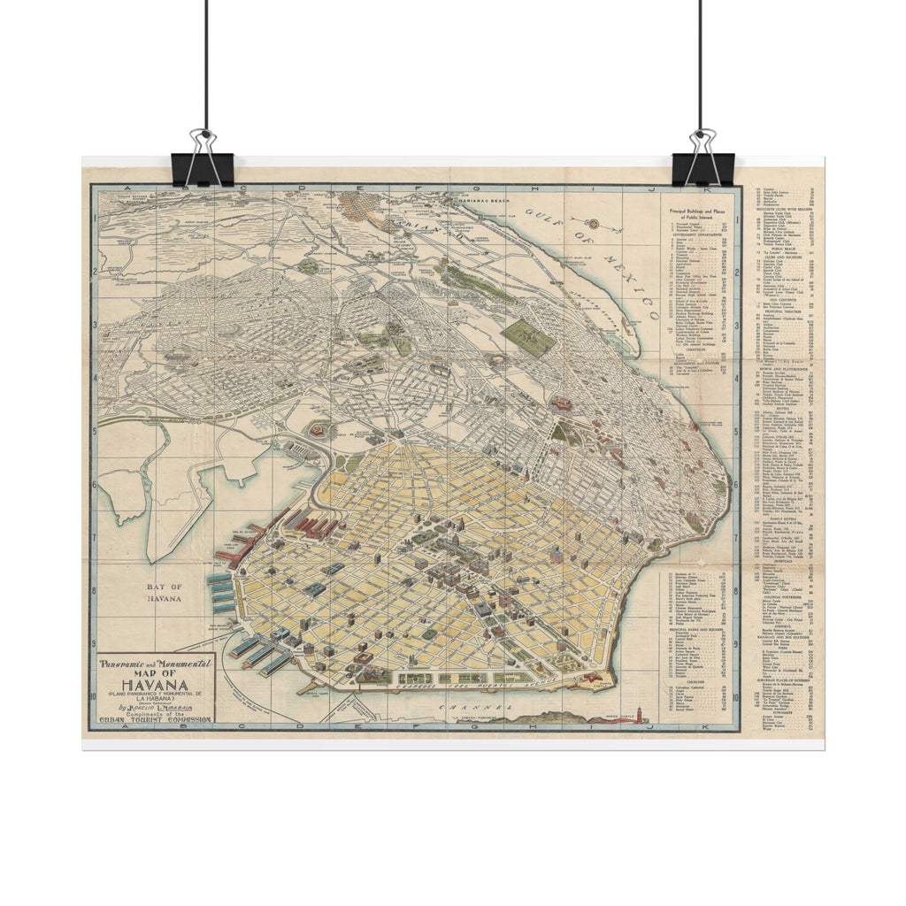 Havana, Cuba Historic City Map (c. 1950) Rolled Poster | Vintage Map Wall Art