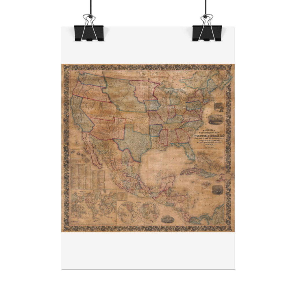 North America Antique Map of (c. 1856) Rolled Poster | Old Map Wall Art