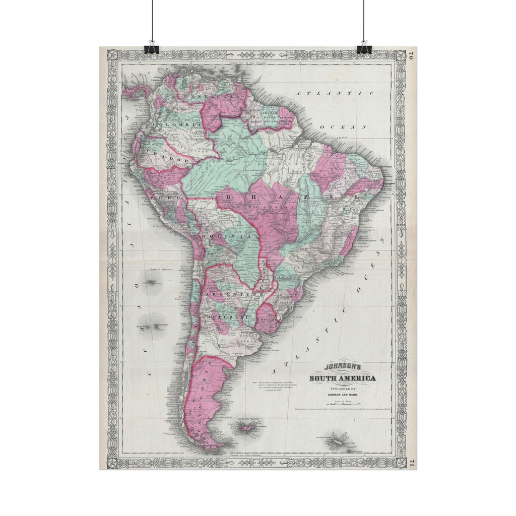 South America Antique Map (c. 1863) Rolled Poster | Vintage Map Wall Art