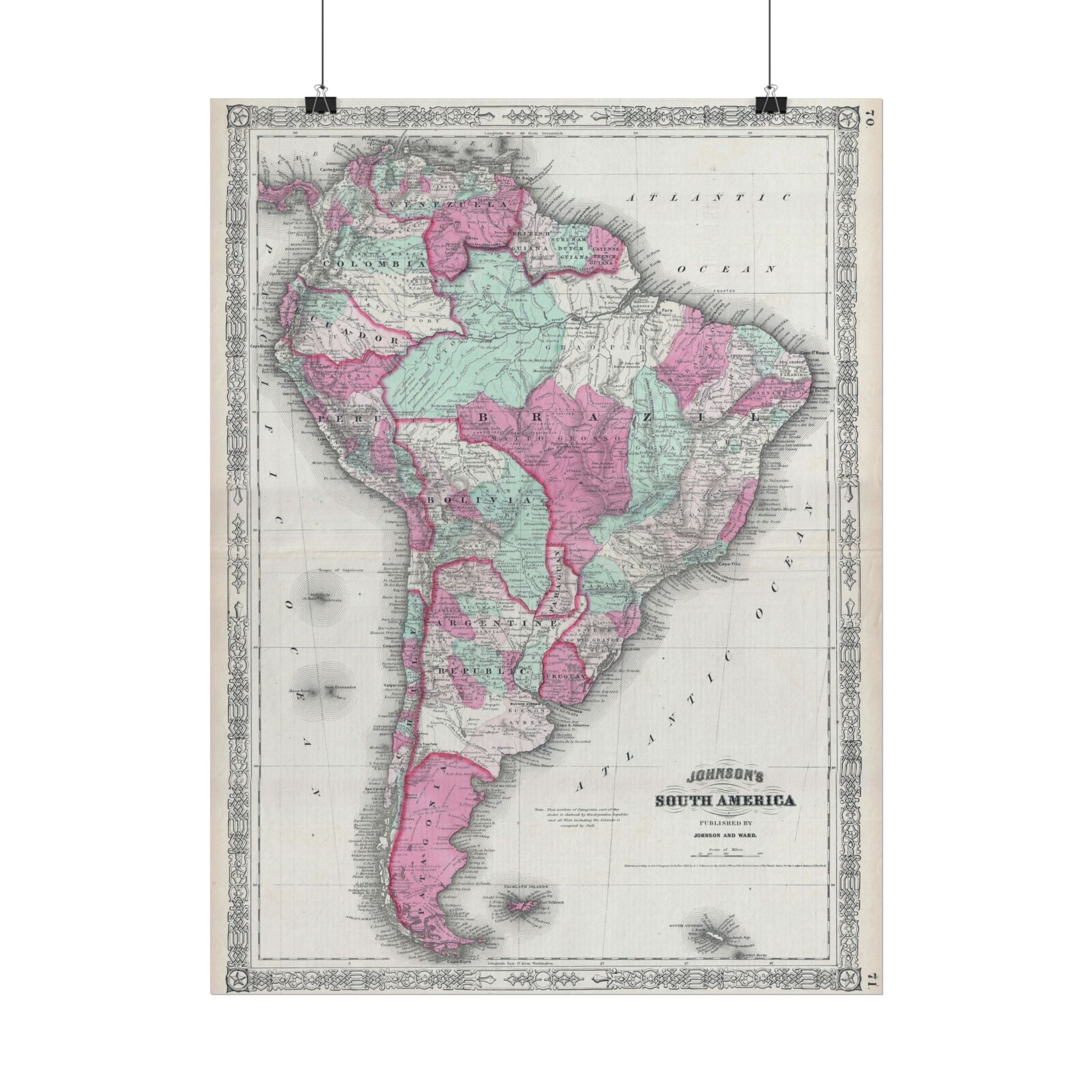 South America Antique Map (c. 1863) Rolled Poster | Vintage Map Wall Art