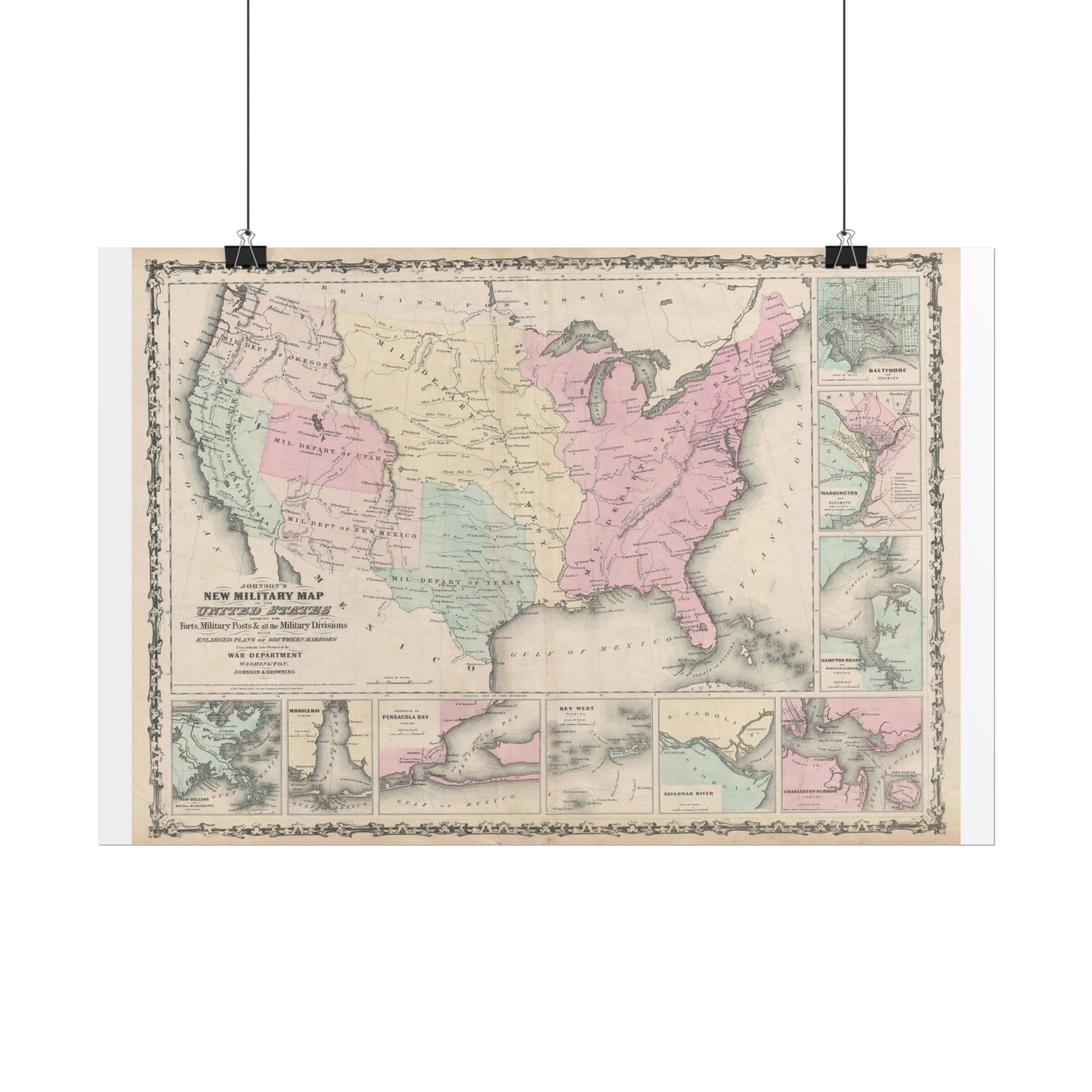 United States of America Historic Military Map (c. 1861) Rolled Poster | Vintage Map Wall Art