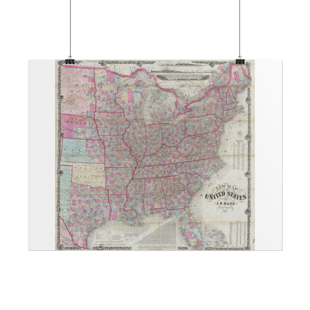 United States of America Historic Map (c. 1867) Rolled Poster | Vintage Map Wall Art