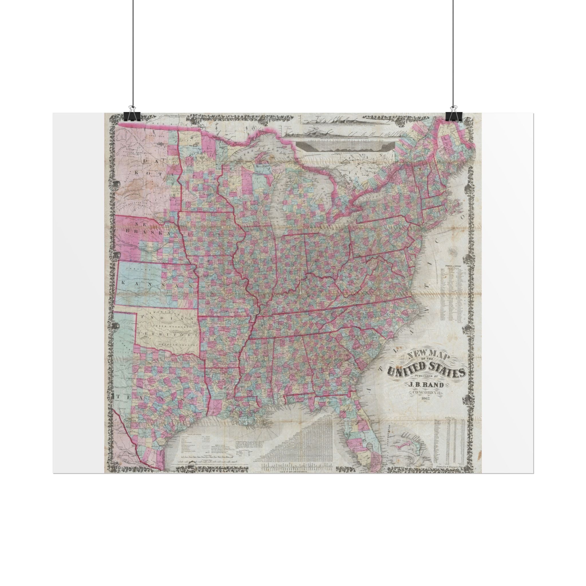 United States of America Historic Map (c. 1867) Rolled Poster | Vintage Map Wall Art