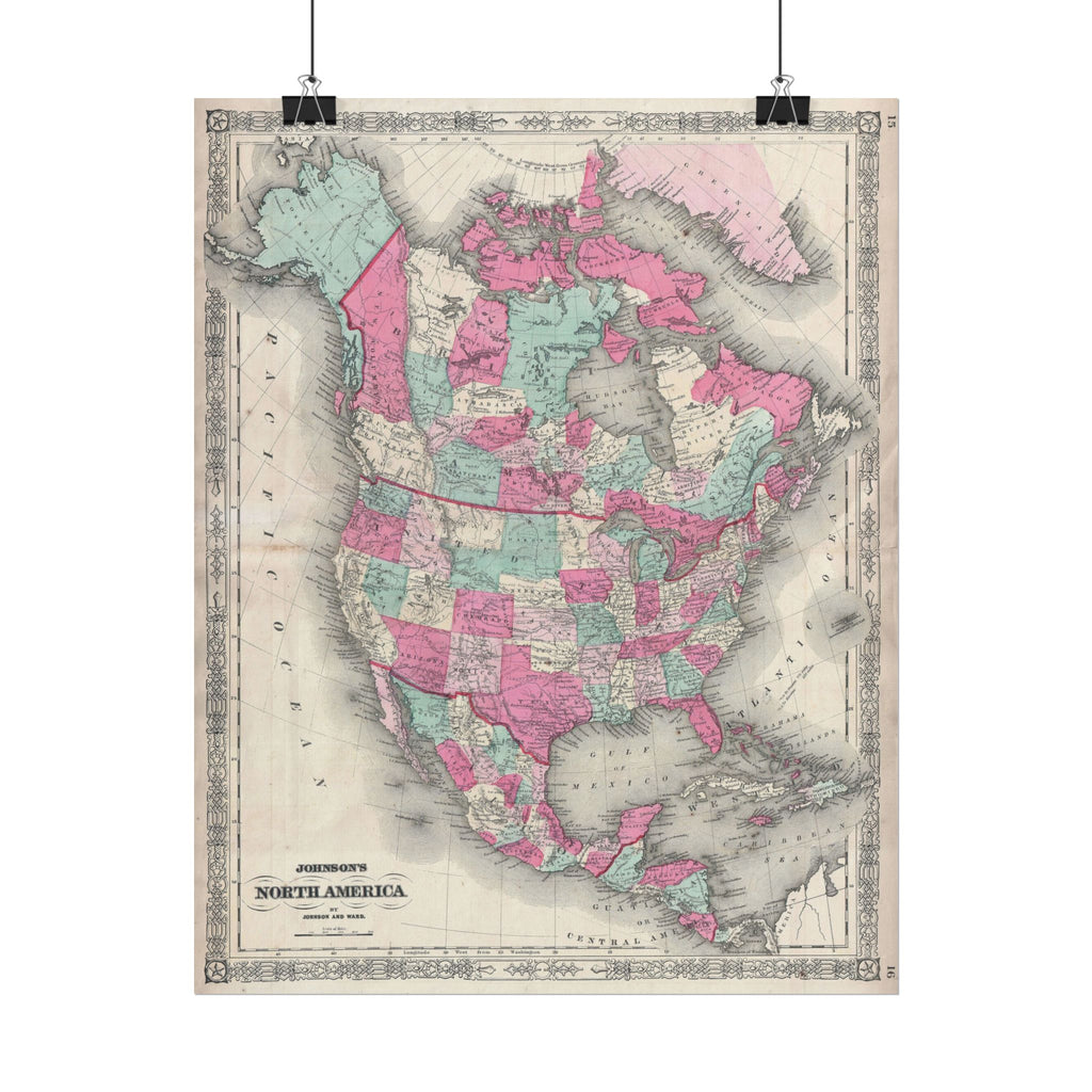 North America Antique Map (c. 1864) Rolled Poster | Vintage Style Wall Art