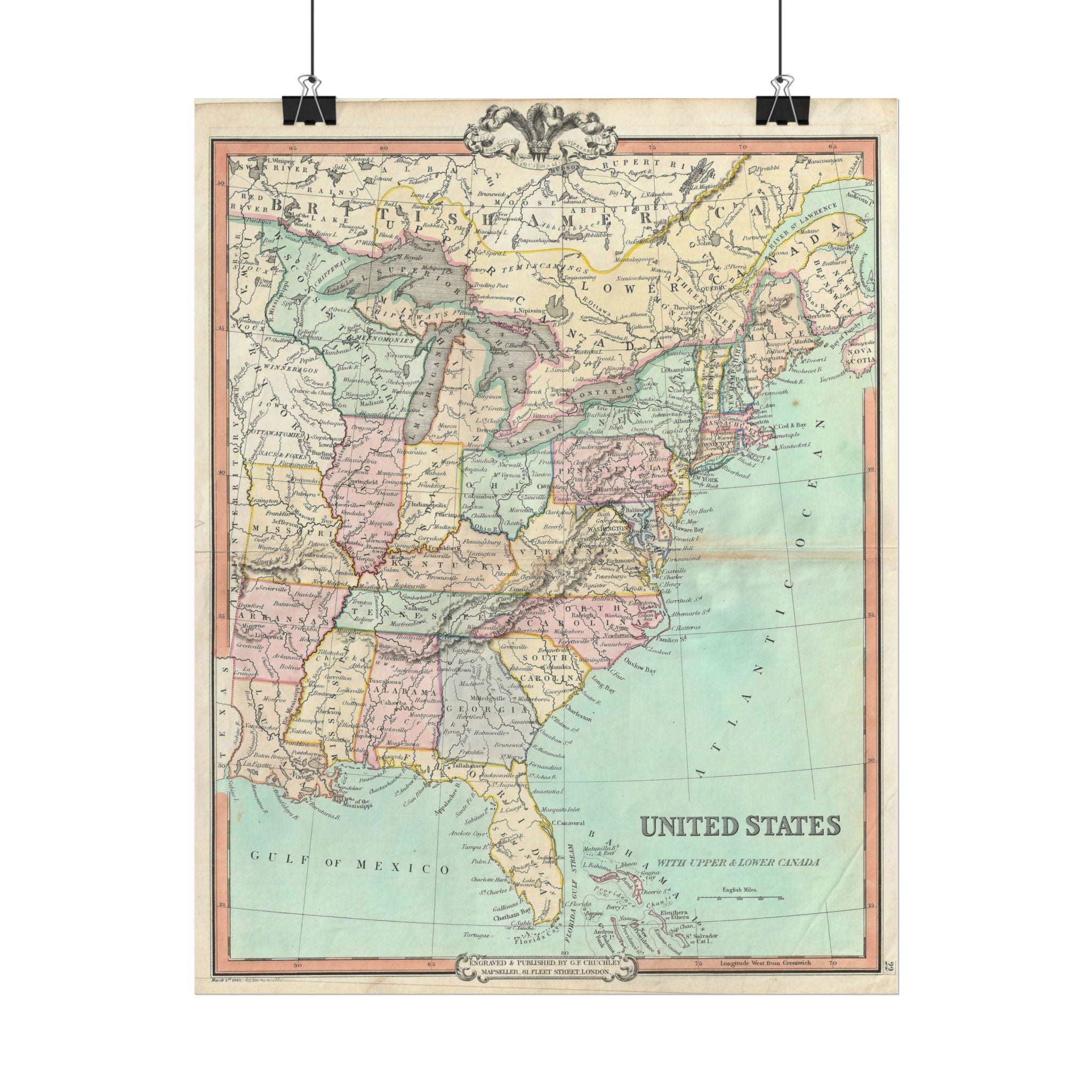 United States of America Historic Map (c. 1850) Rolled Poster | Vintage Map Wall Art