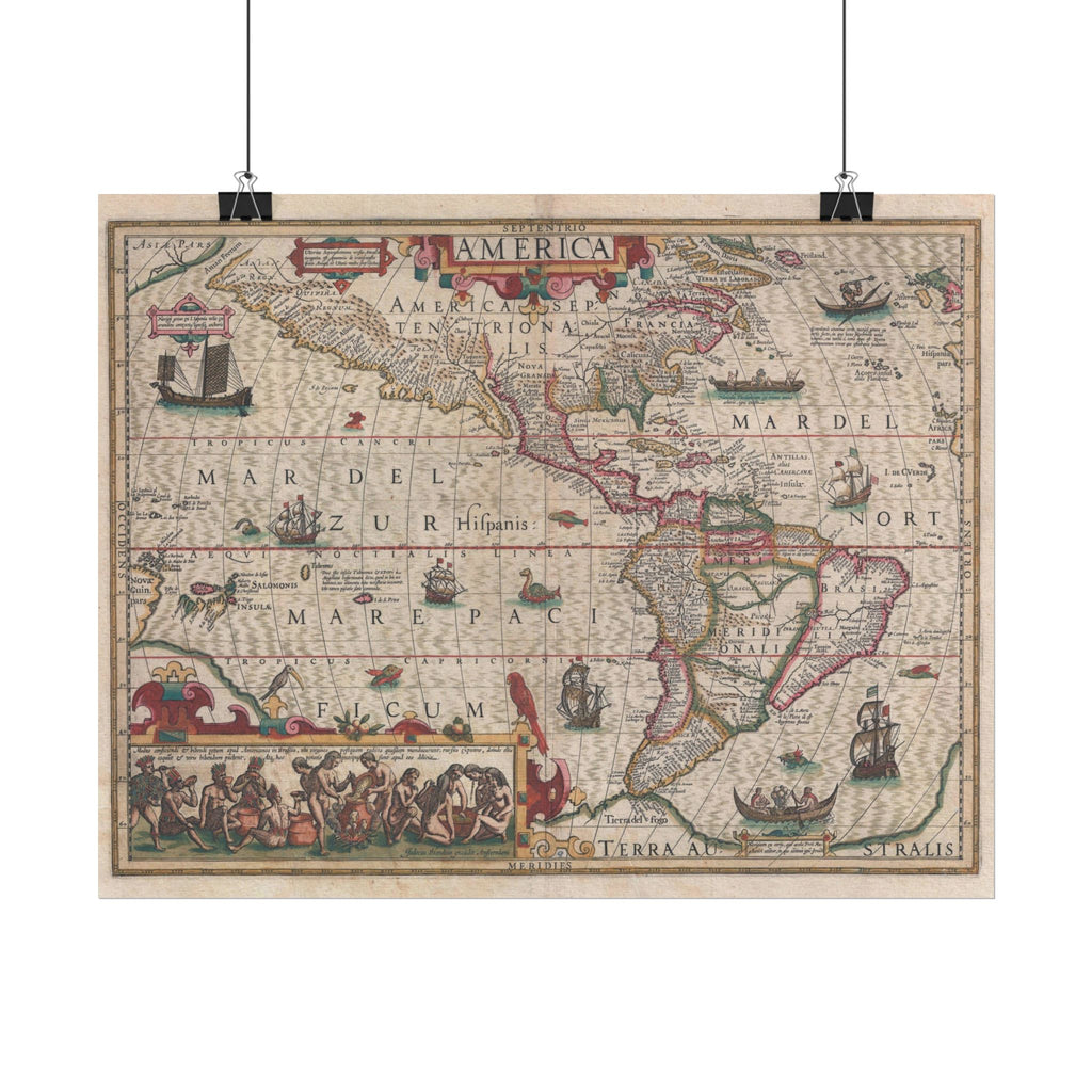 Americas Antique Map (c. 1606) Rolled Poster | Vintage Map Wall Art