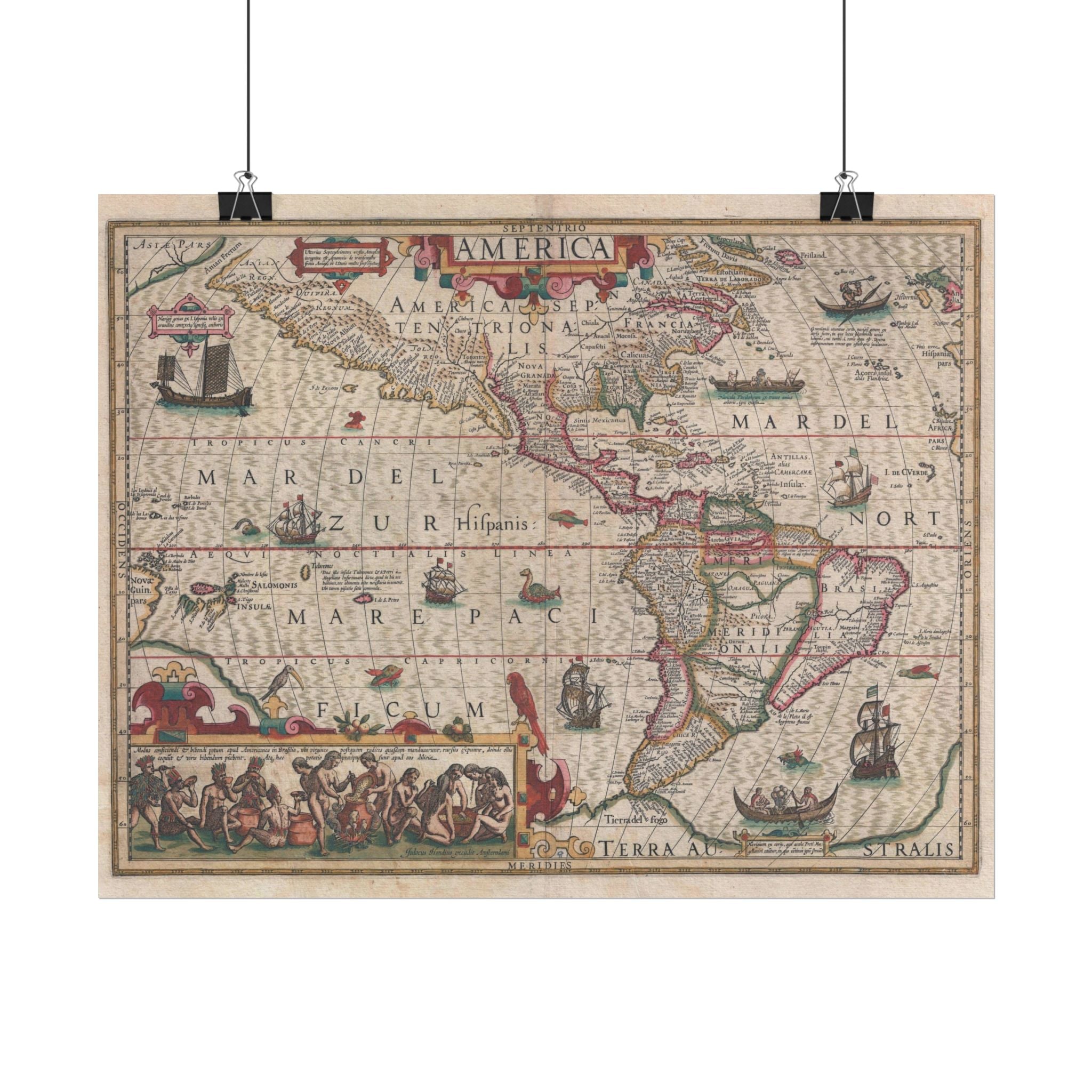 Americas Antique Map (c. 1606) Rolled Poster | Vintage Map Wall Art