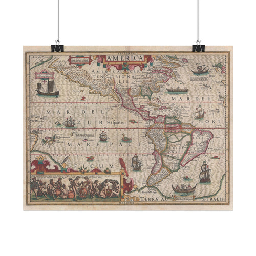 Americas Antique Map (c. 1606) Rolled Poster | Vintage Map Wall Art