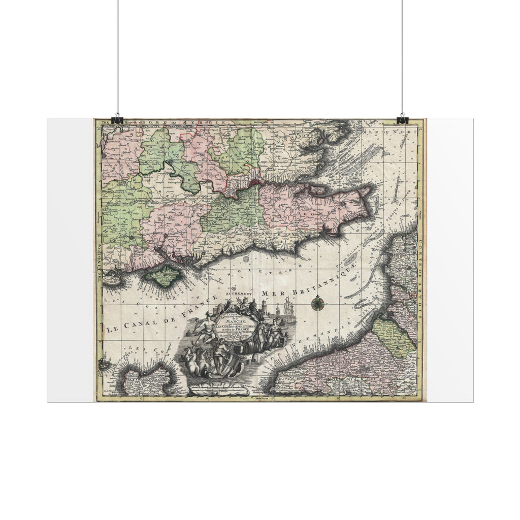 English Channel Historic Map (c. 1730) Rolled Poster | Vintage Map Wall Art
