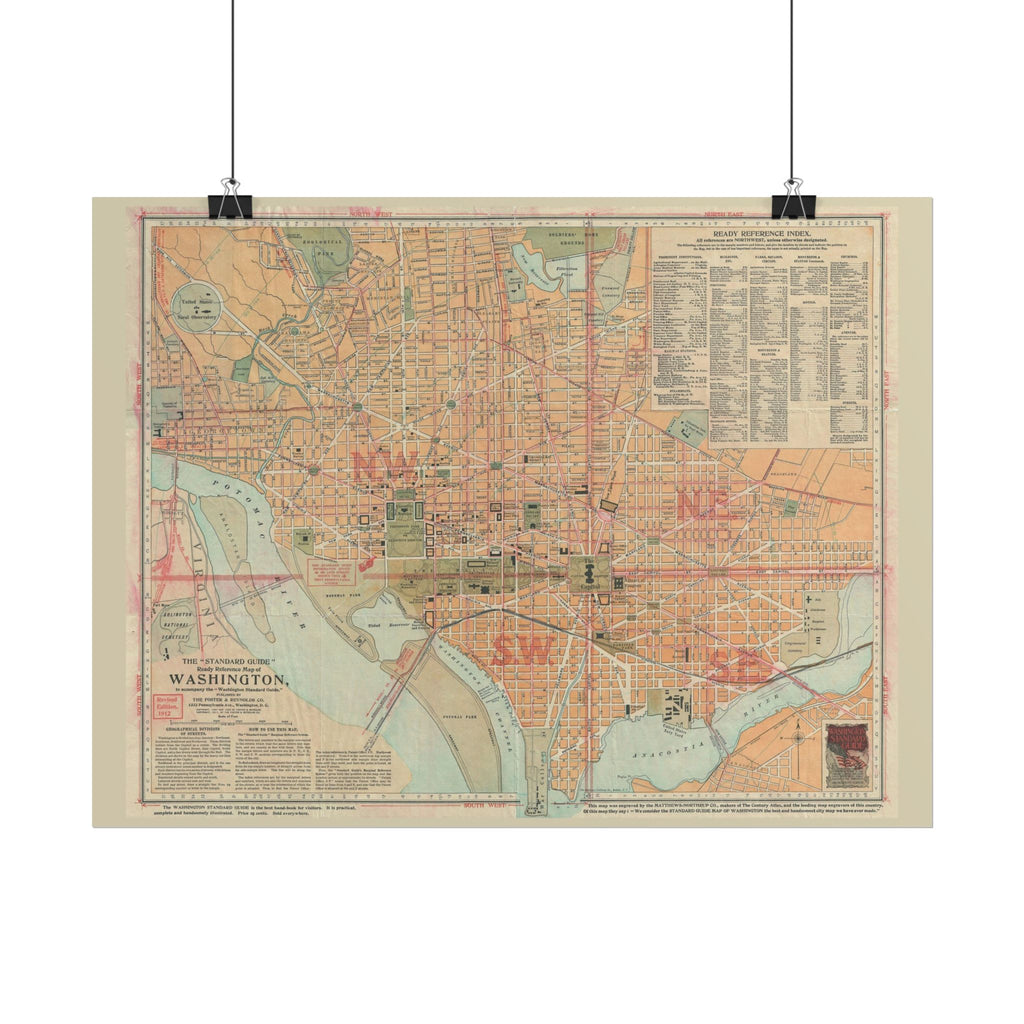 Washington DC (c. 1912) Historic City Map Rolled Poster | Vintage Map Wall Art