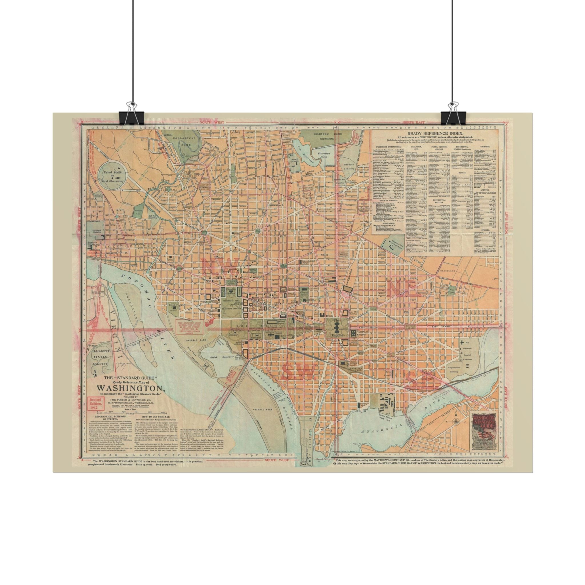 Washington DC (c. 1912) Historic City Map Rolled Poster | Vintage Map Wall Art