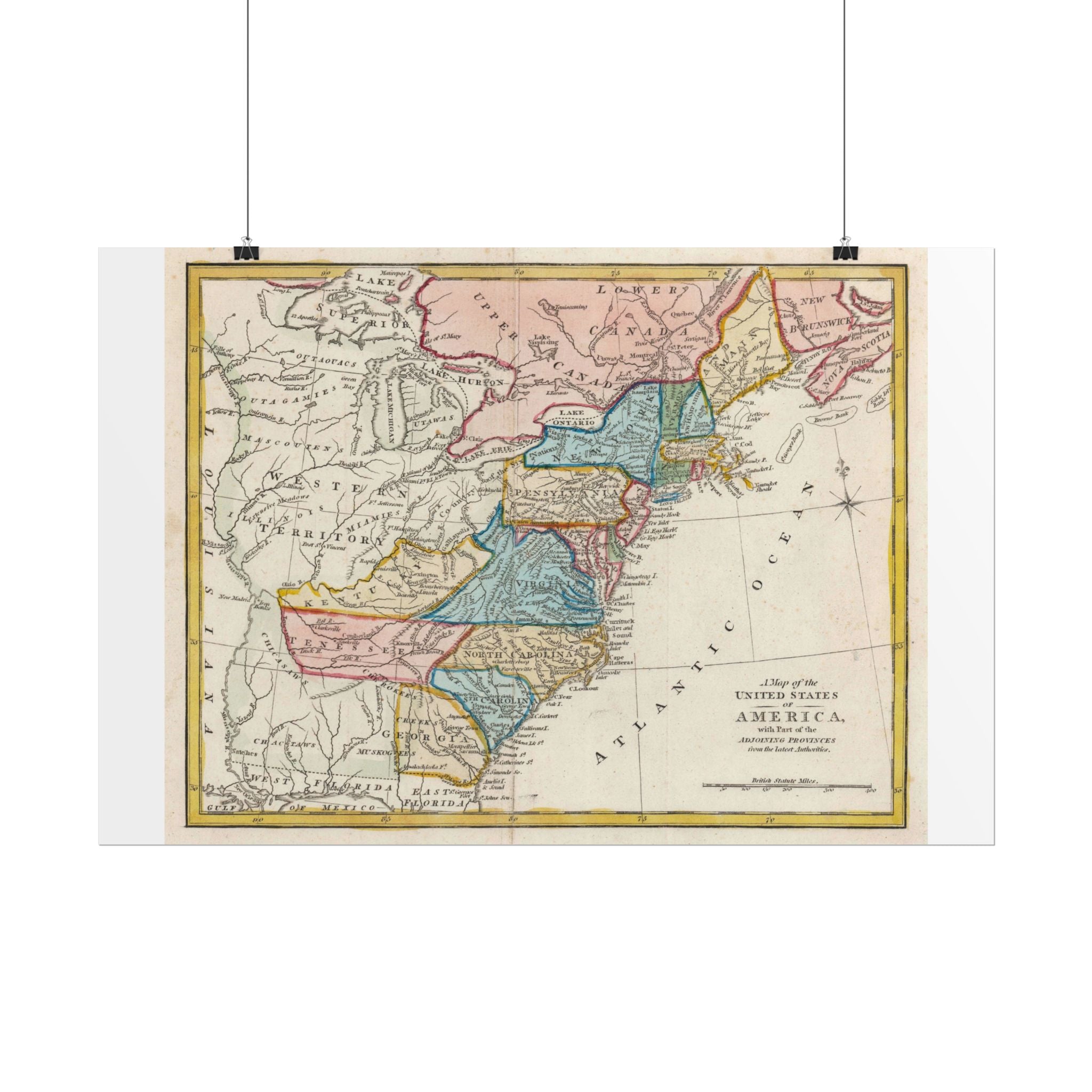 United States of America Historic Map (c. 1817) Rolled Poster | Vintage Map Wall Art