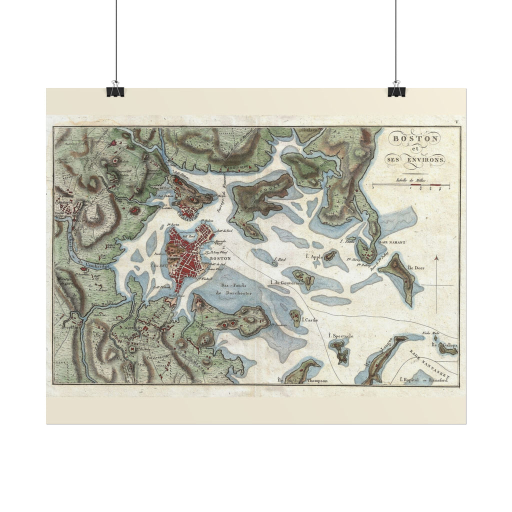 Boston, Massachusetts (c. 1807) Historic City Map Rolled Poster | Antique Map Wall Art