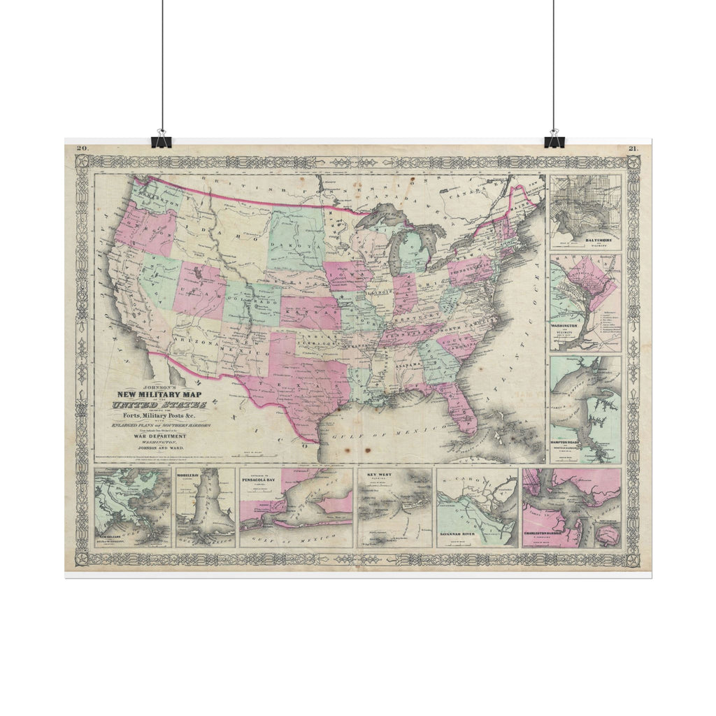 United States of America Historic Map (c. 1863) Rolled Poster | Vintage Map Wall Art