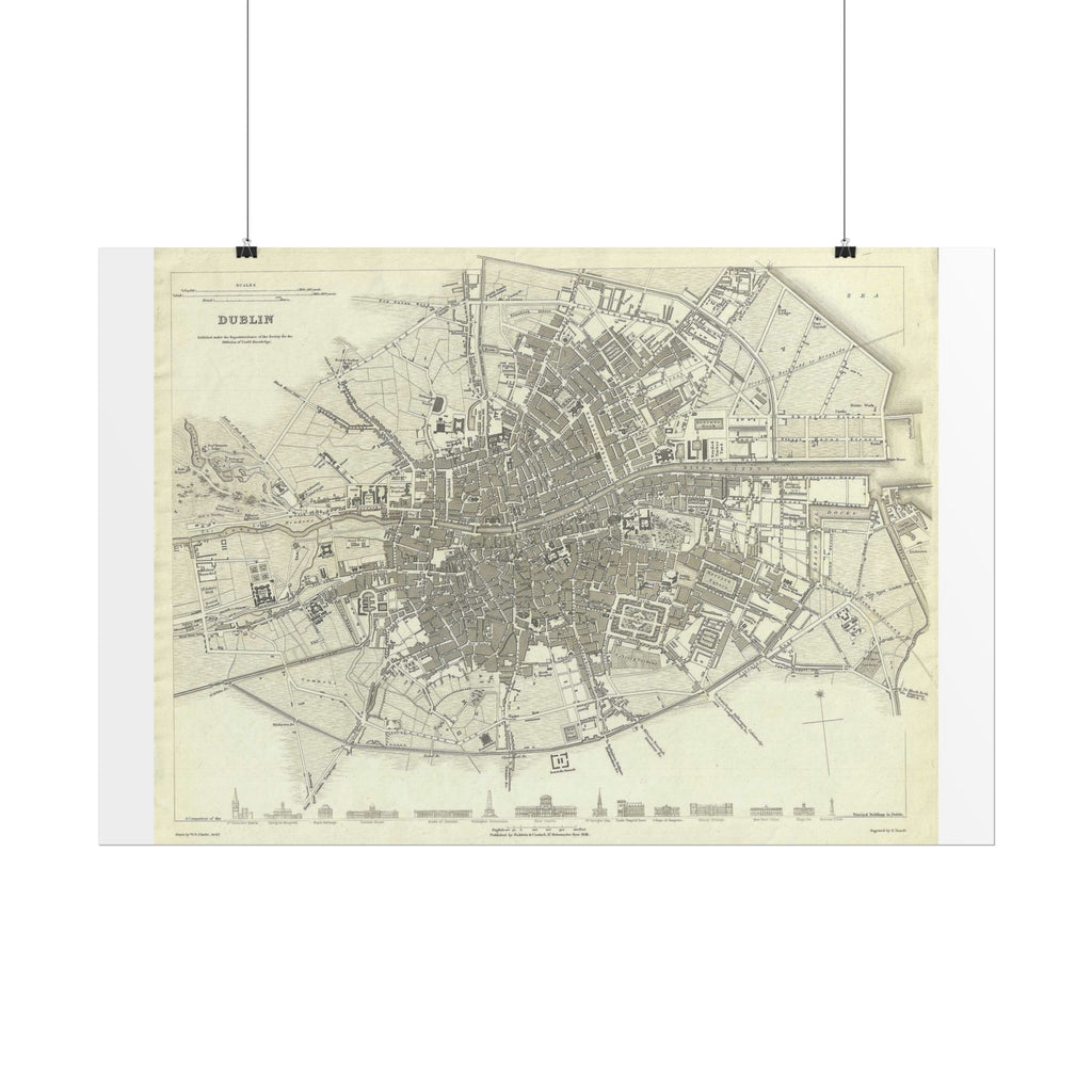 Dublin, Ireland Historic Map (c. 1836) Rolled Poster | Antique City Map Wall Art
