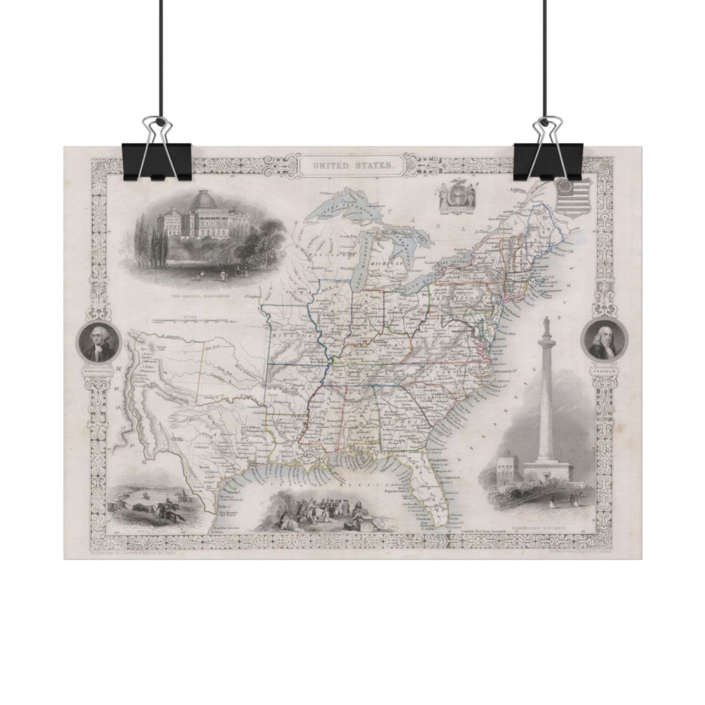 United States of America Historic Map (c. 1850) Rolled Poster | Vintage Map Wall Art