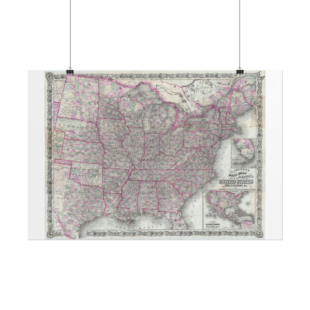 United States of America Historic Railroad Map (c. 1875) Rolled Poster | Vintage Map Wall Art