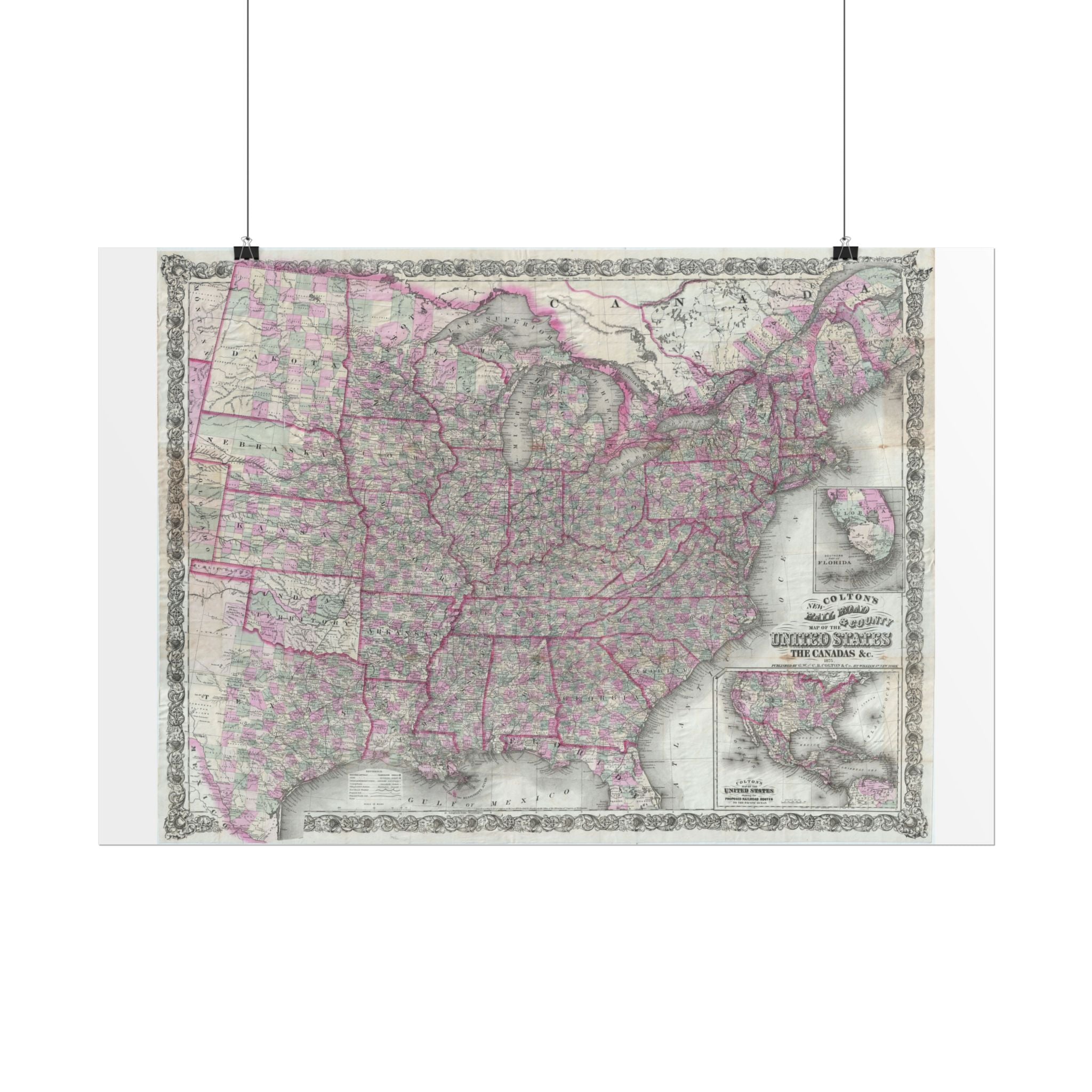 United States of America Historic Railroad Map (c. 1875) Rolled Poster | Vintage Map Wall Art