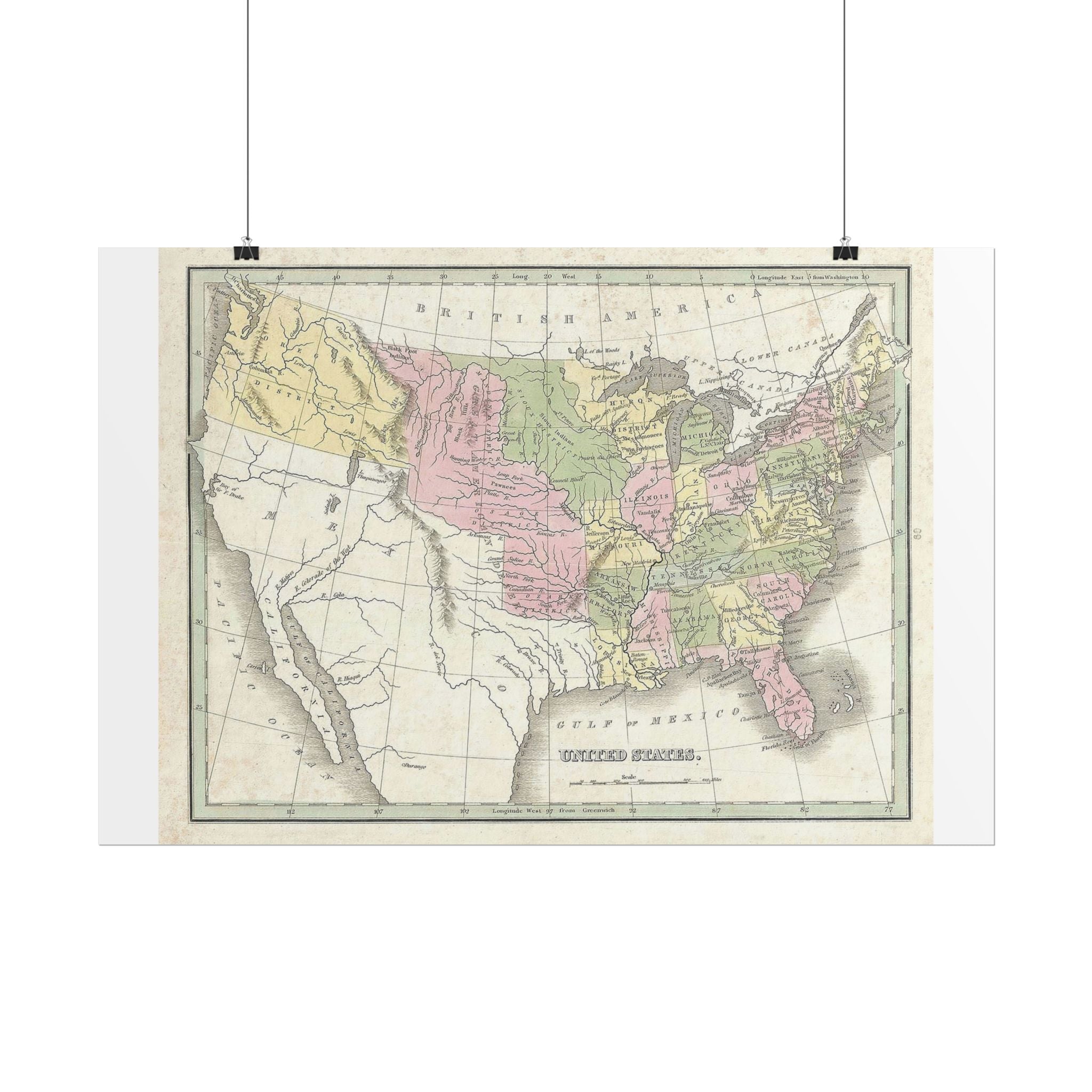 United States of America Historic Map (c. 1835) Rolled Poster | Vintage Map Wall Art