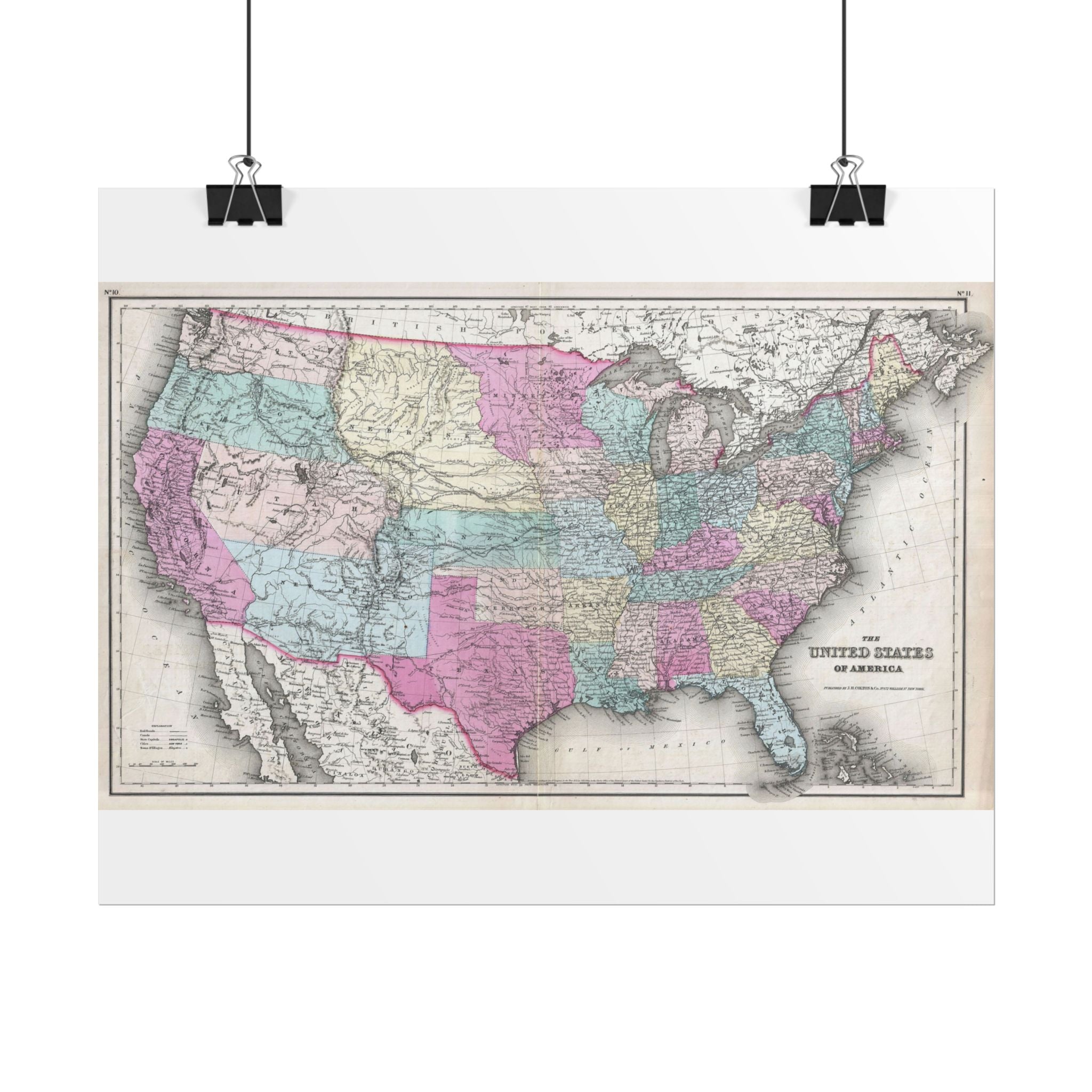 United States of America Historic Map (c. 1857) Rolled Poster | Vintage Map Wall Art
