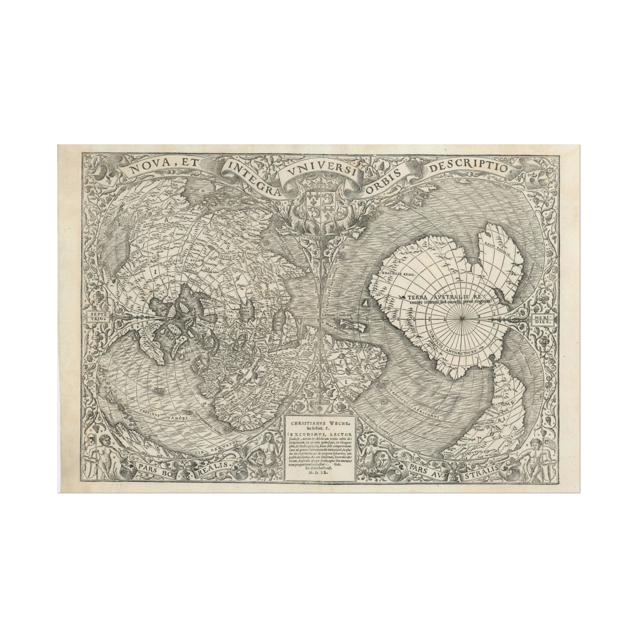 World Atlas Historic Map (c. 1540) Rolled Poster | Vintage Map Wall Art