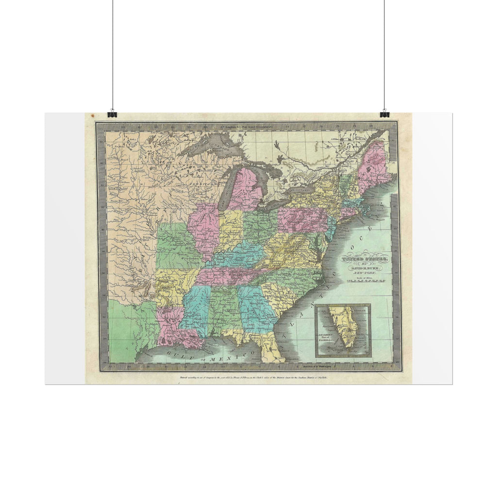 United States of America Historic Map (c. 1835) Rolled Poster | Vintage Map Wall Art