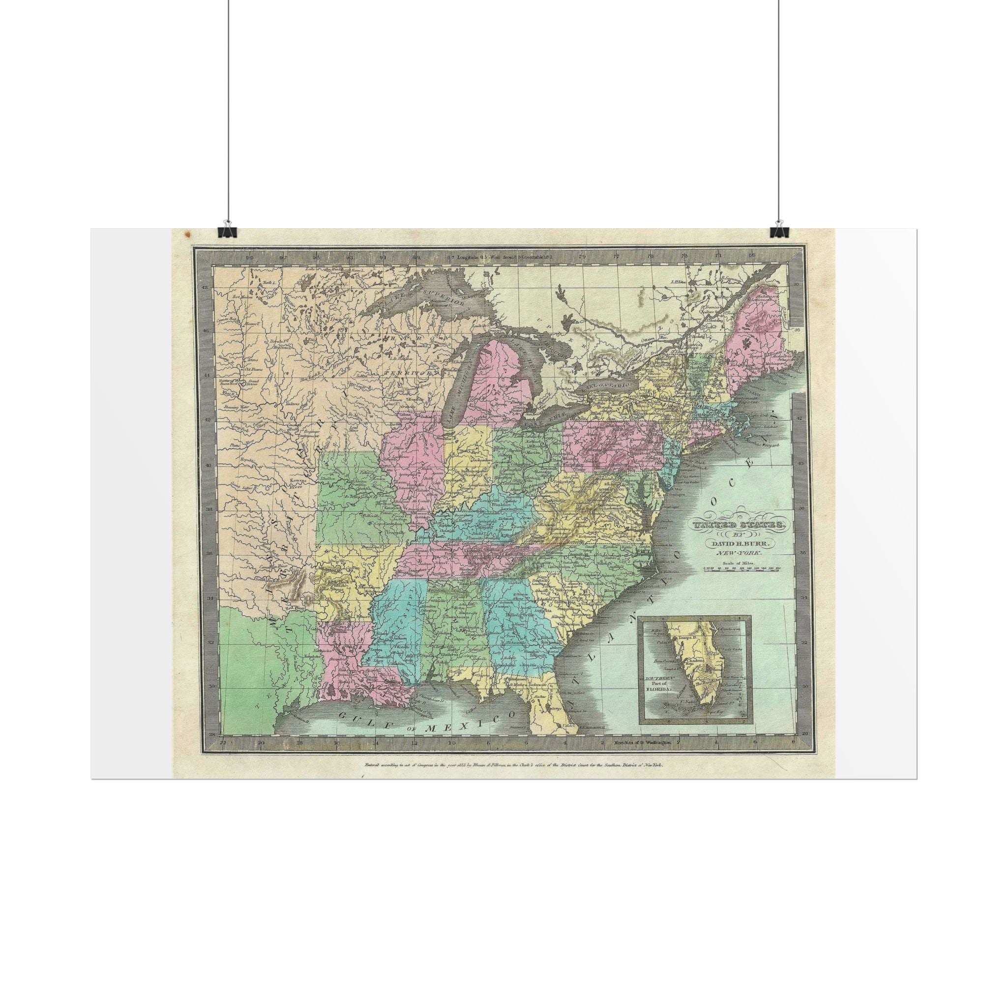United States of America Historic Map (c. 1835) Rolled Poster | Vintage Map Wall Art