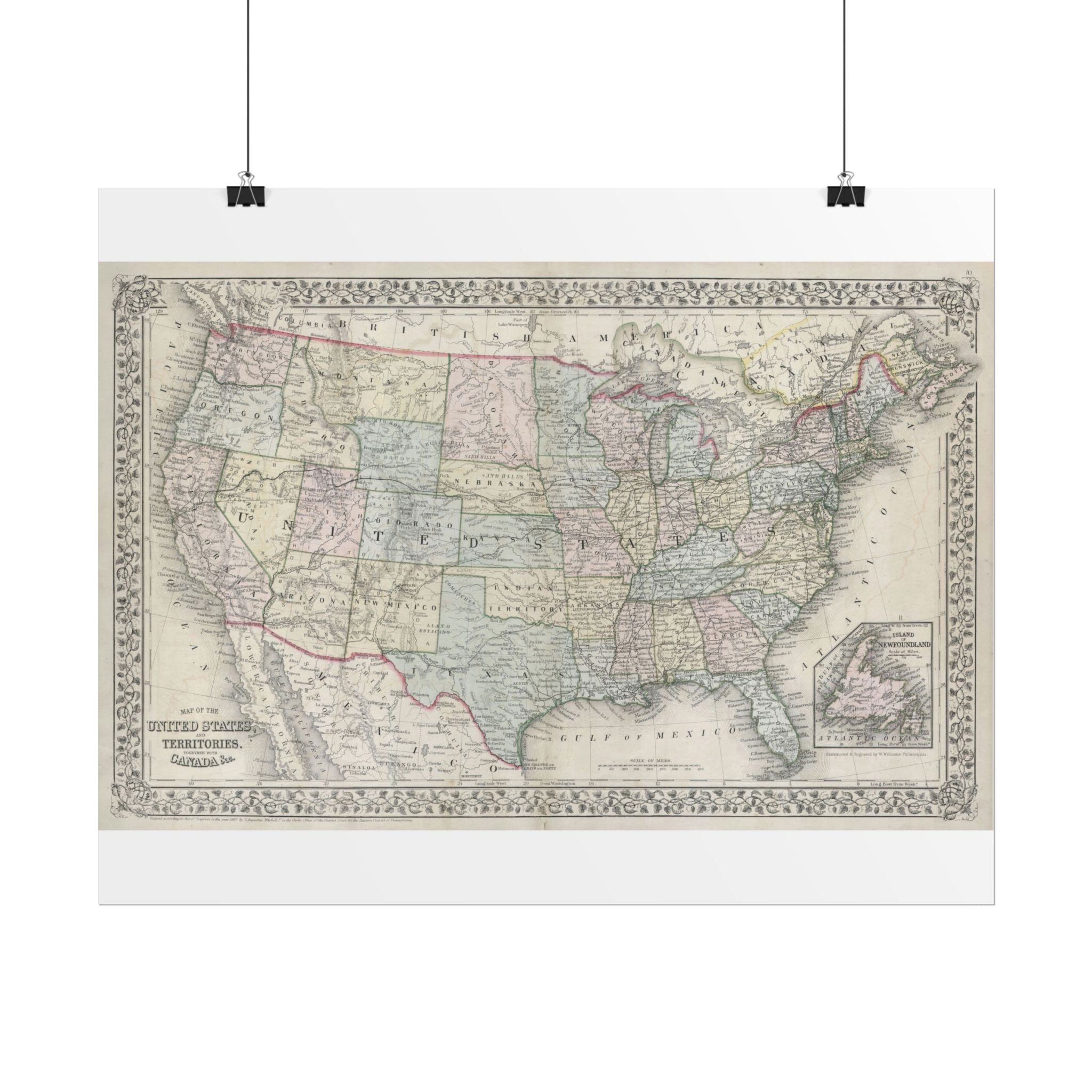 United States of America Historic Map (c. 1867) Rolled Poster | Vintage Map Wall Art