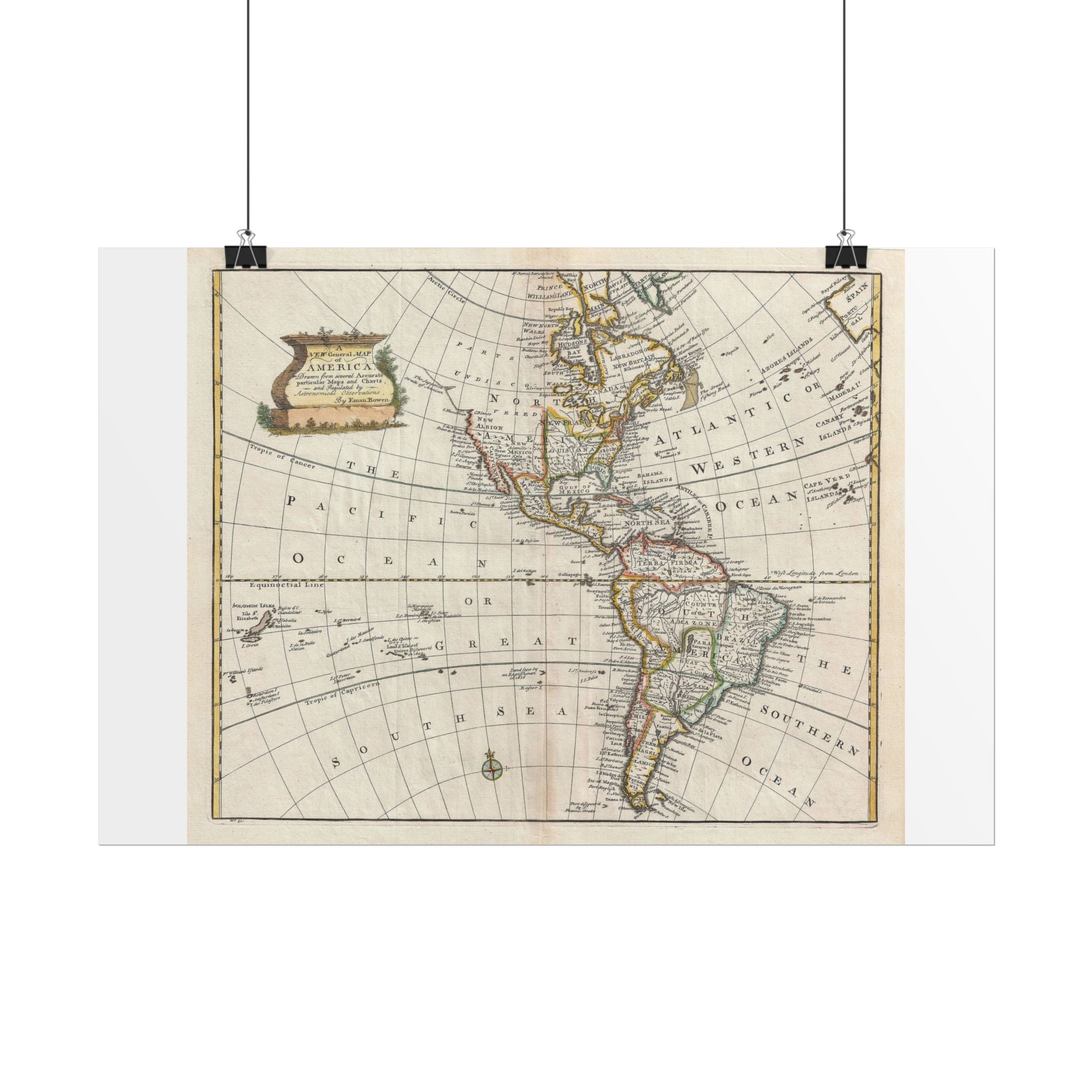 North America & South America Historic World Map (c. 1747) Rolled Poster | Vintage Map Wall Art