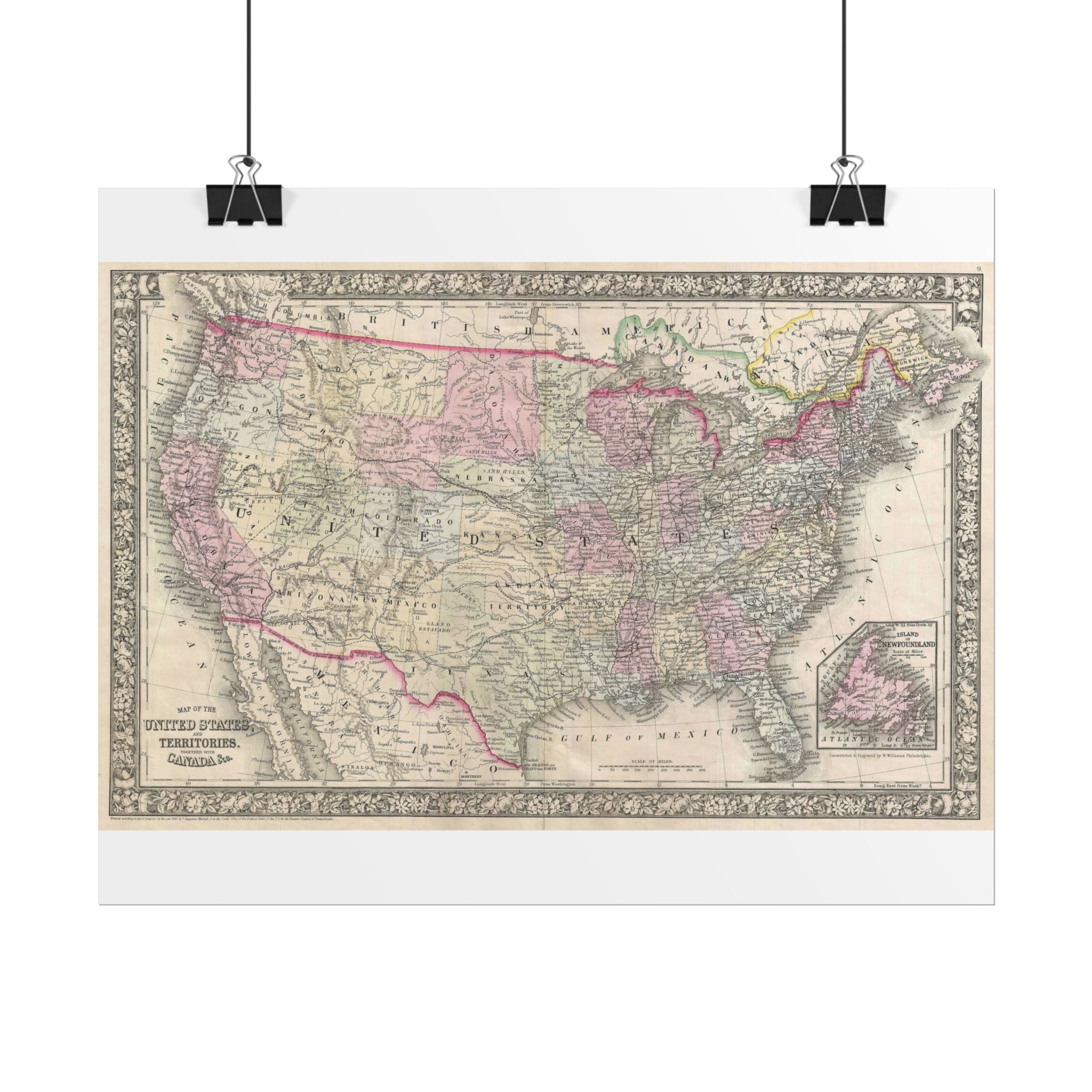 United States of America Historic Map (c. 1866) Rolled Poster | Vintage Map Wall Art