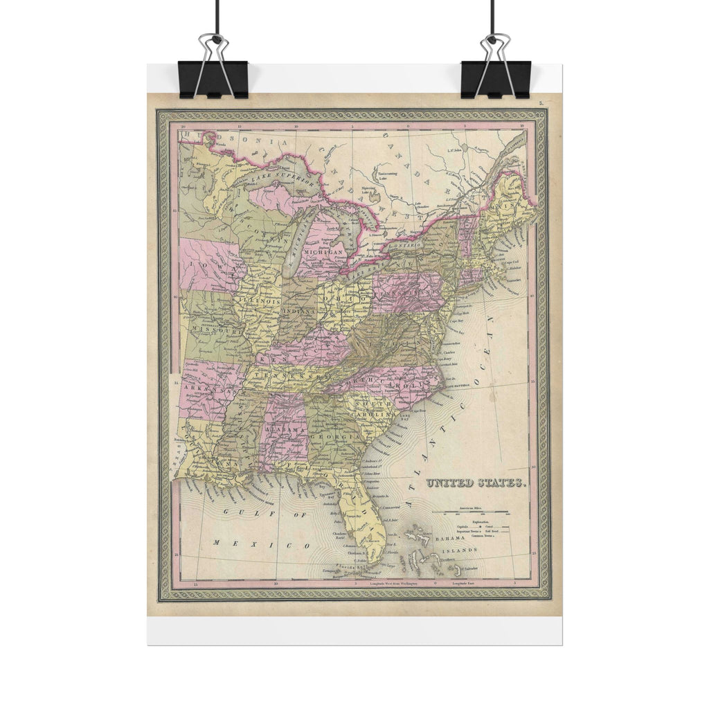 United States of America Historic Map (c. 1849) Rolled Poster | Vintage Map Wall Art