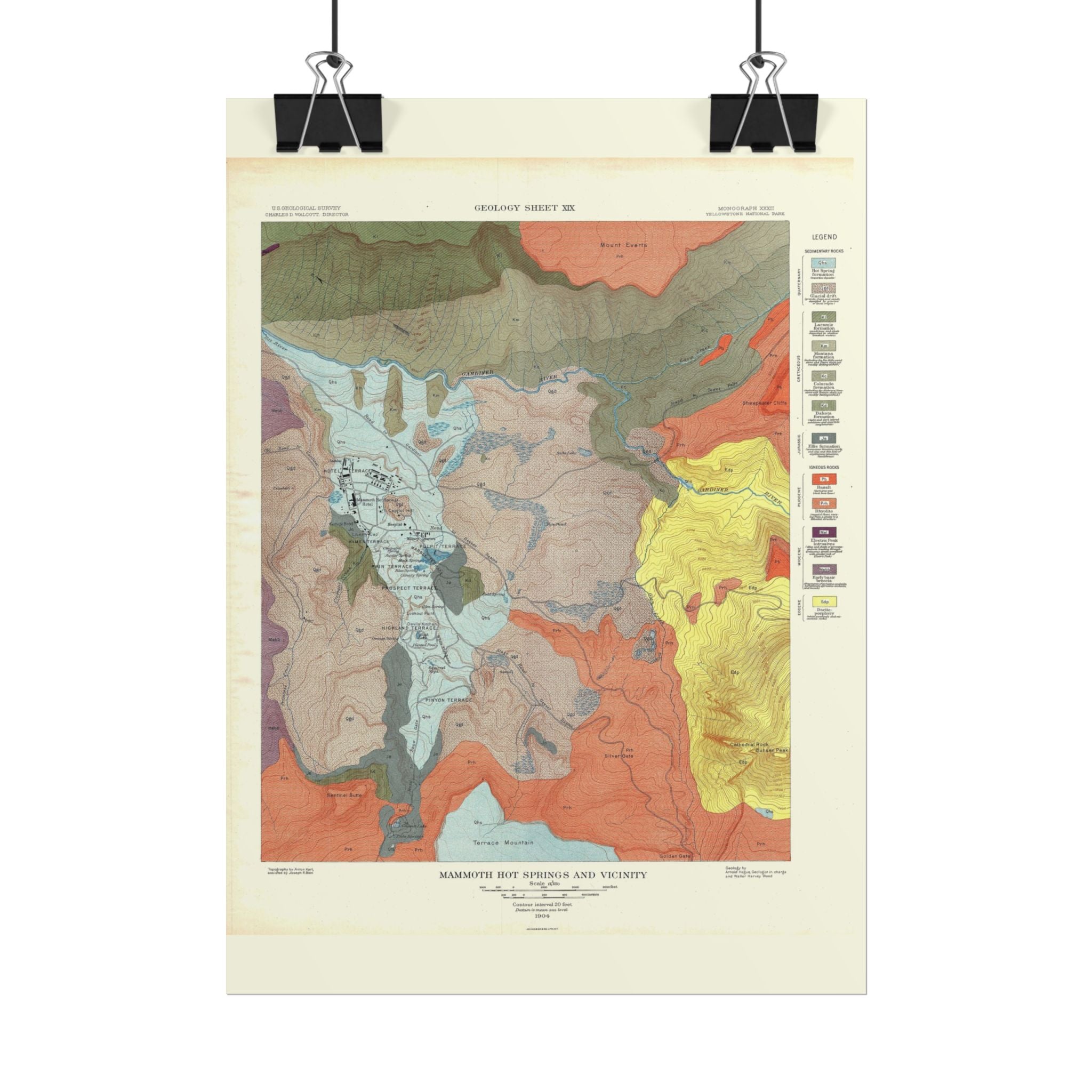 Yellowstone Geologic Survey (c. 1904) Historic Map Rolled Poster | Vintage Map Wall Art