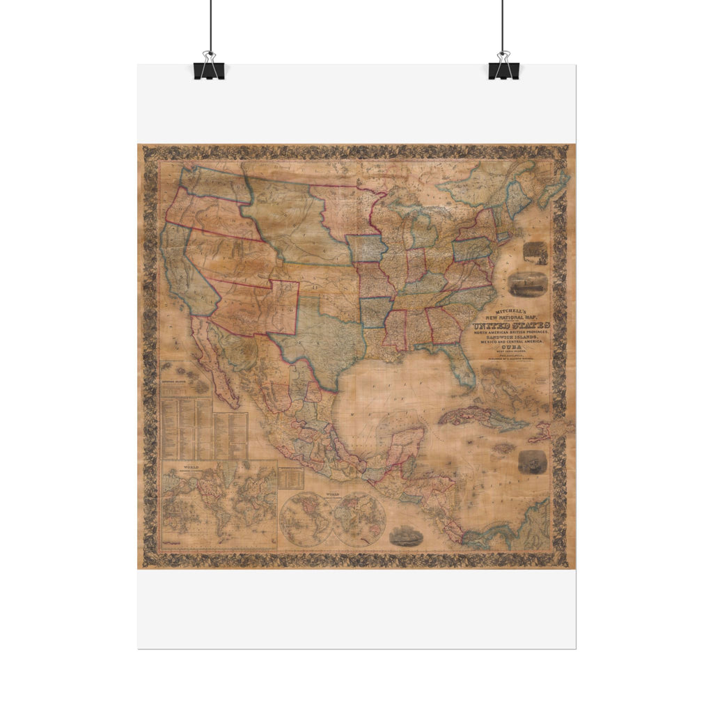 North America Antique Map of (c. 1856) Rolled Poster | Old Map Wall Art