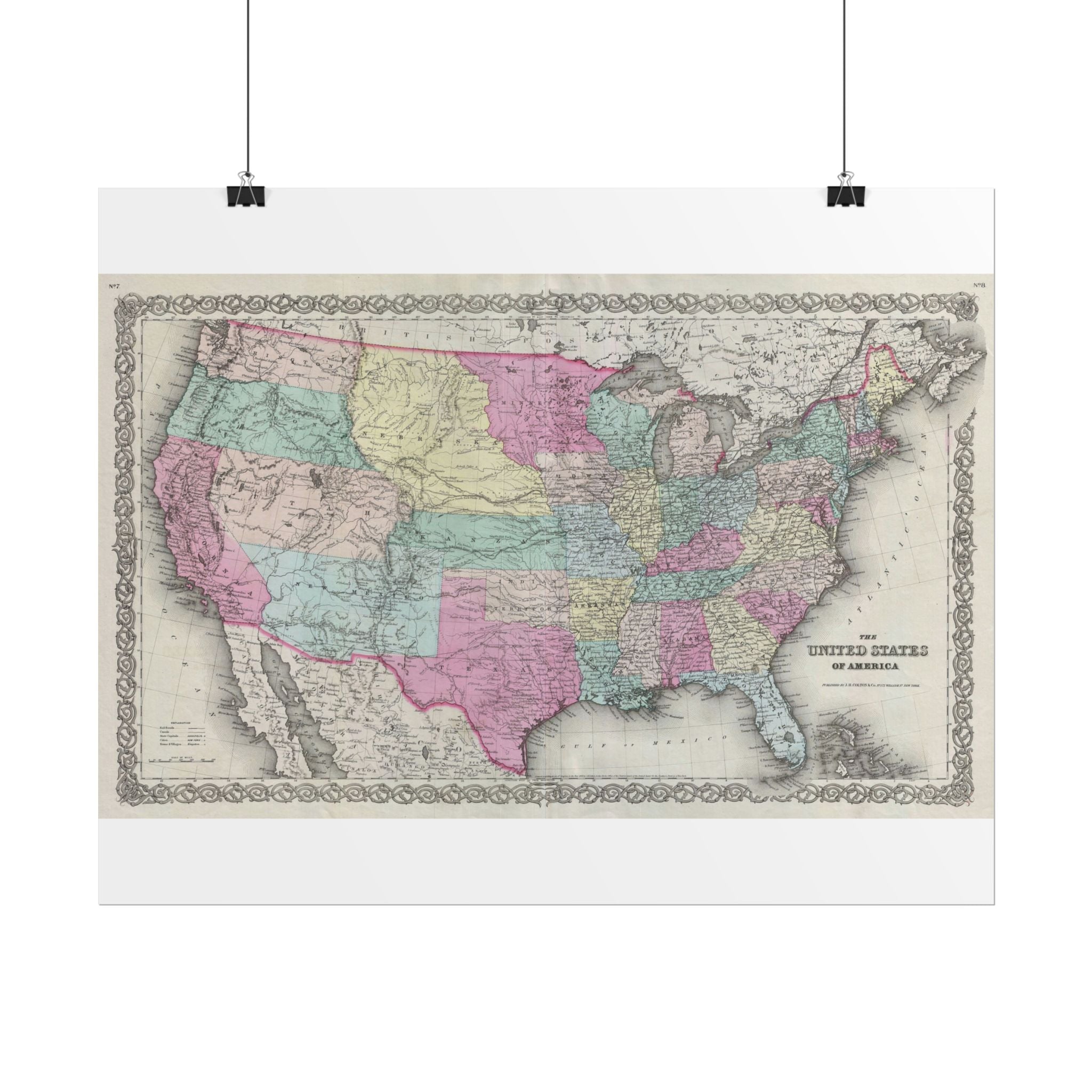 United States of America Historic Map (c. 1856) Rolled Poster | Vintage Map Wall Art