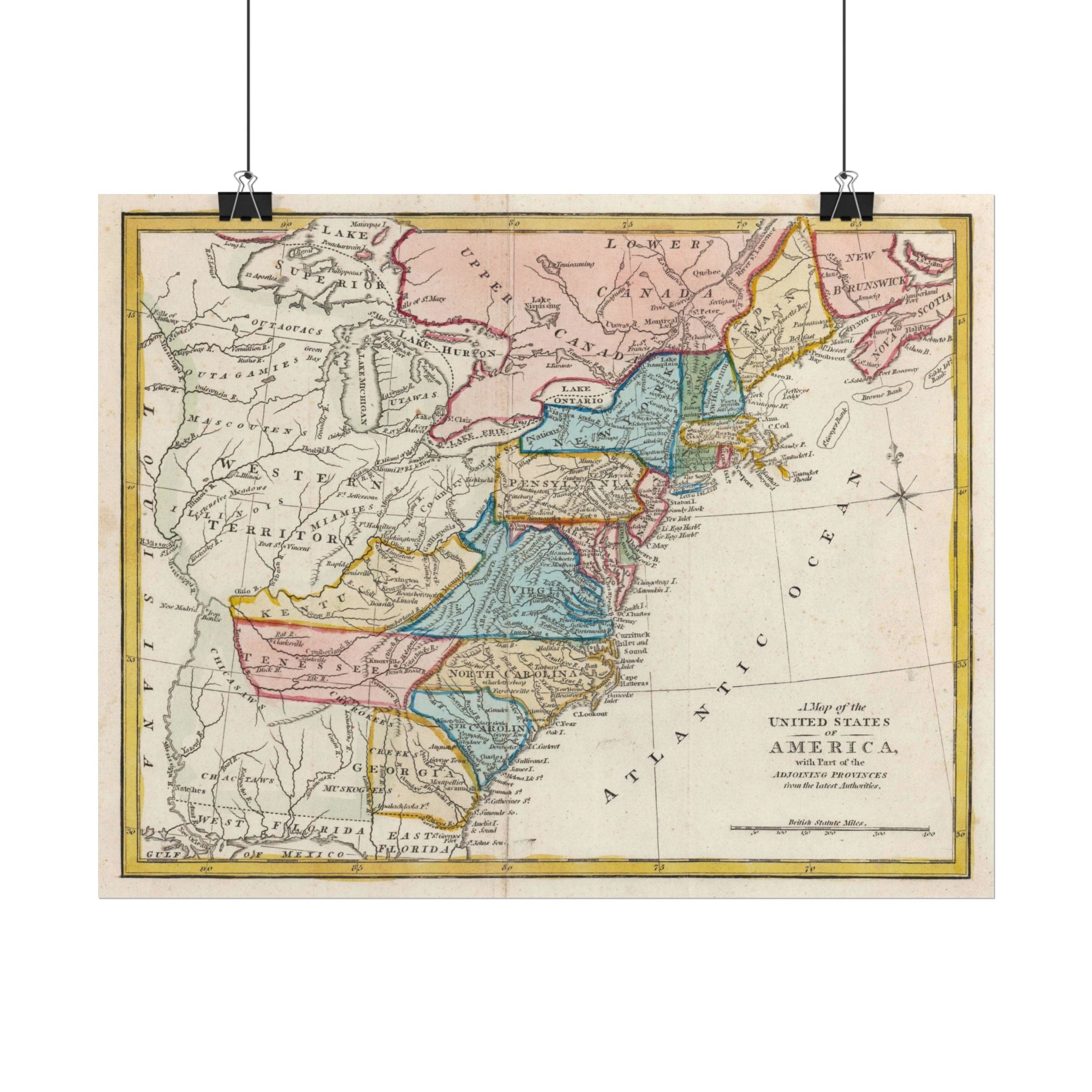 United States of America Historic Map (c. 1817) Rolled Poster | Vintage Map Wall Art