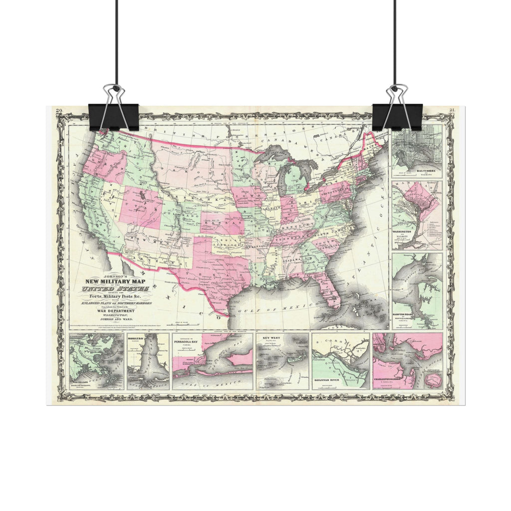 United States of America Historic Military Map (c. 1863) Rolled Poster | Vintage Map Wall Art